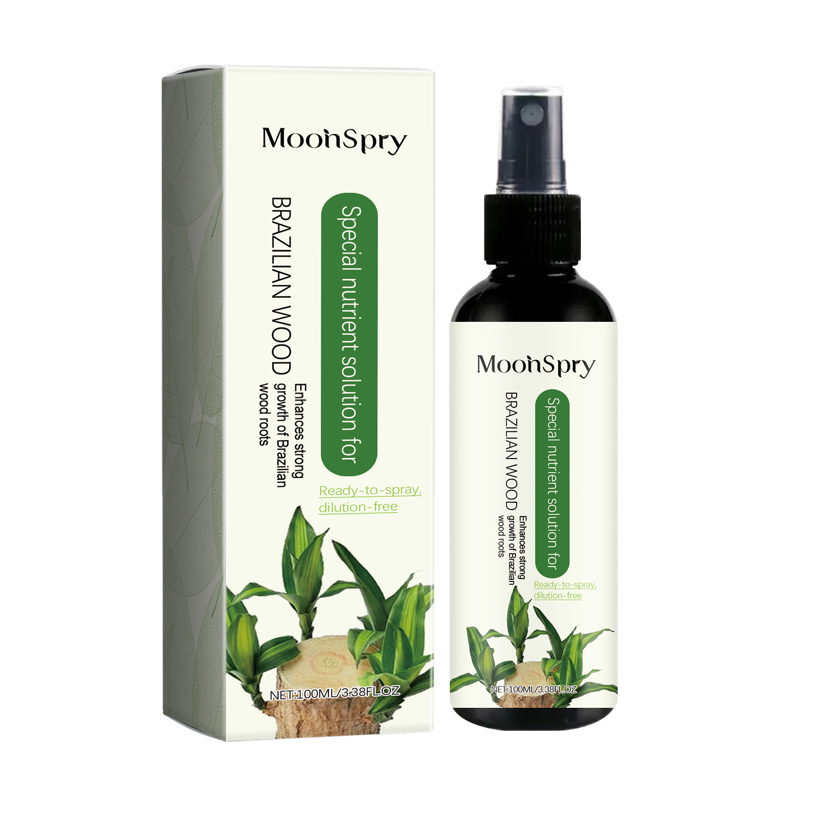 Coordinated black spray bottle and botanical carton