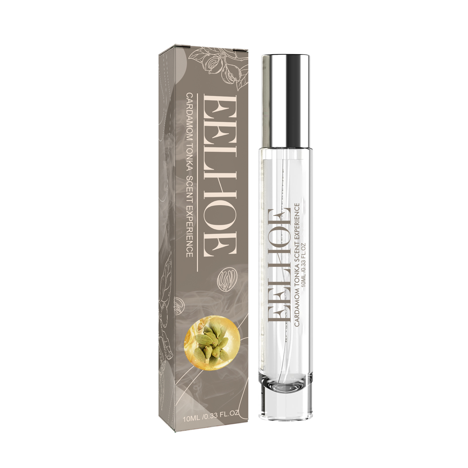 Perfume bottle and decorative taupe gift box