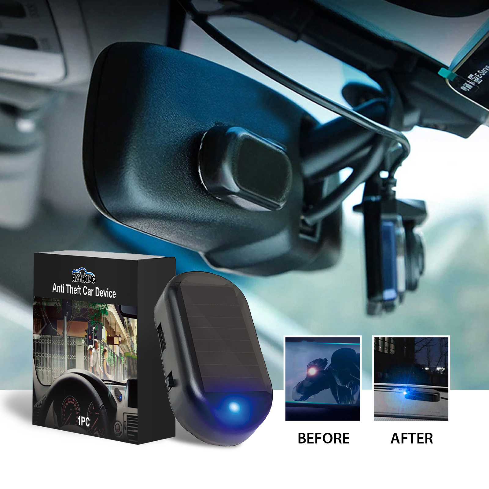 Compact security light placed visibly inside parked car