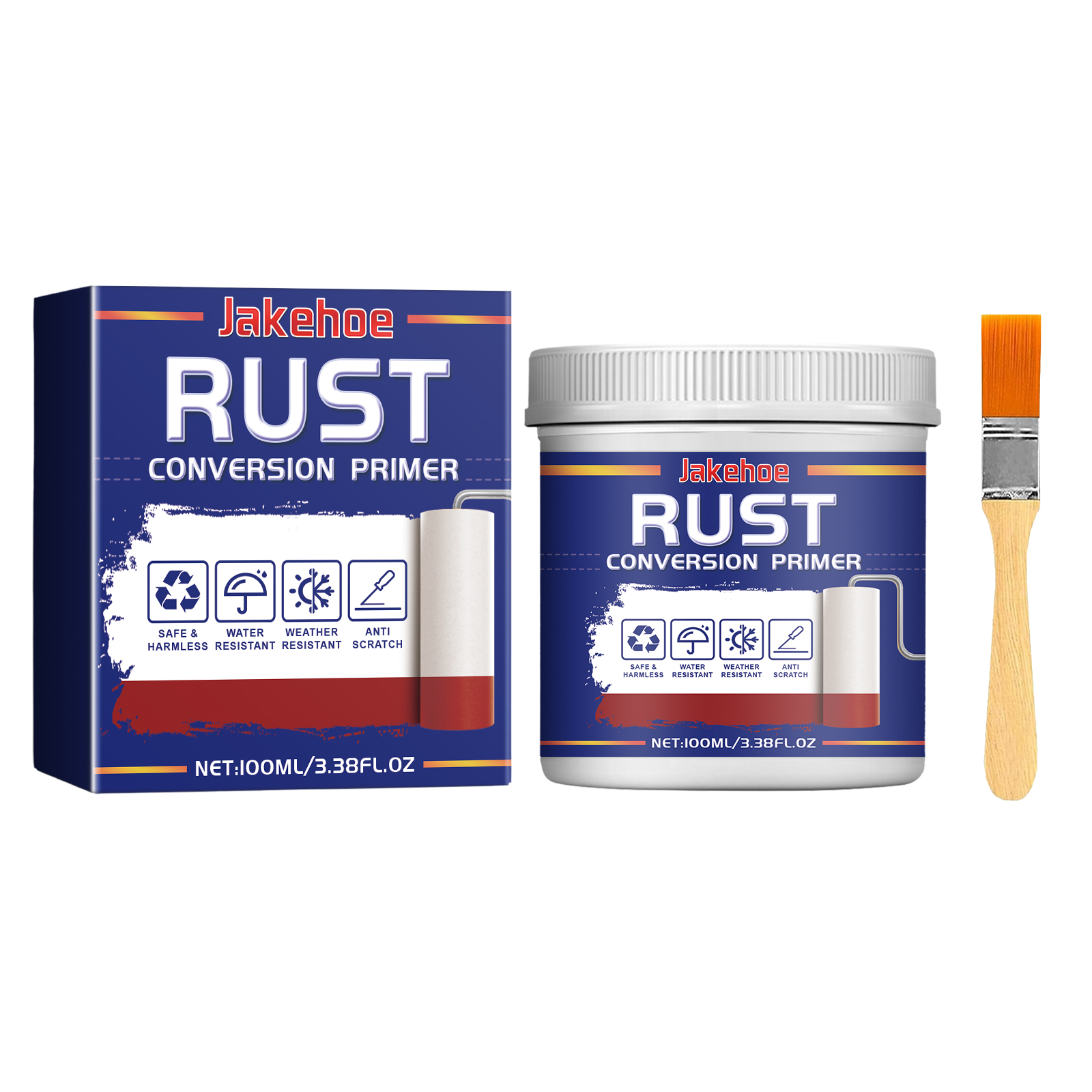 Rust red primer finish shown on product packaging