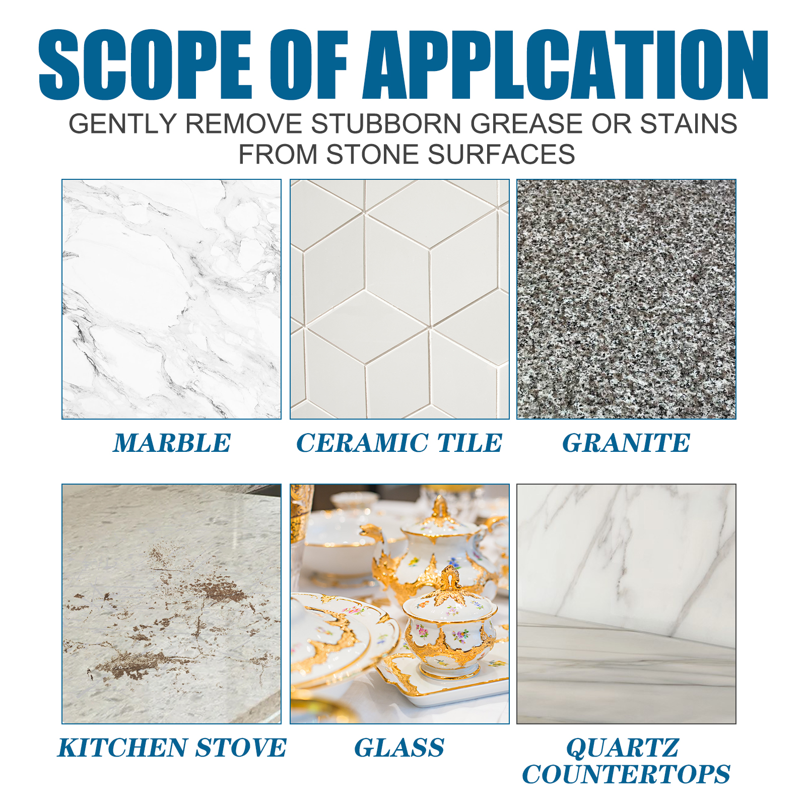 Stone cleaning powder tub with surface application chart