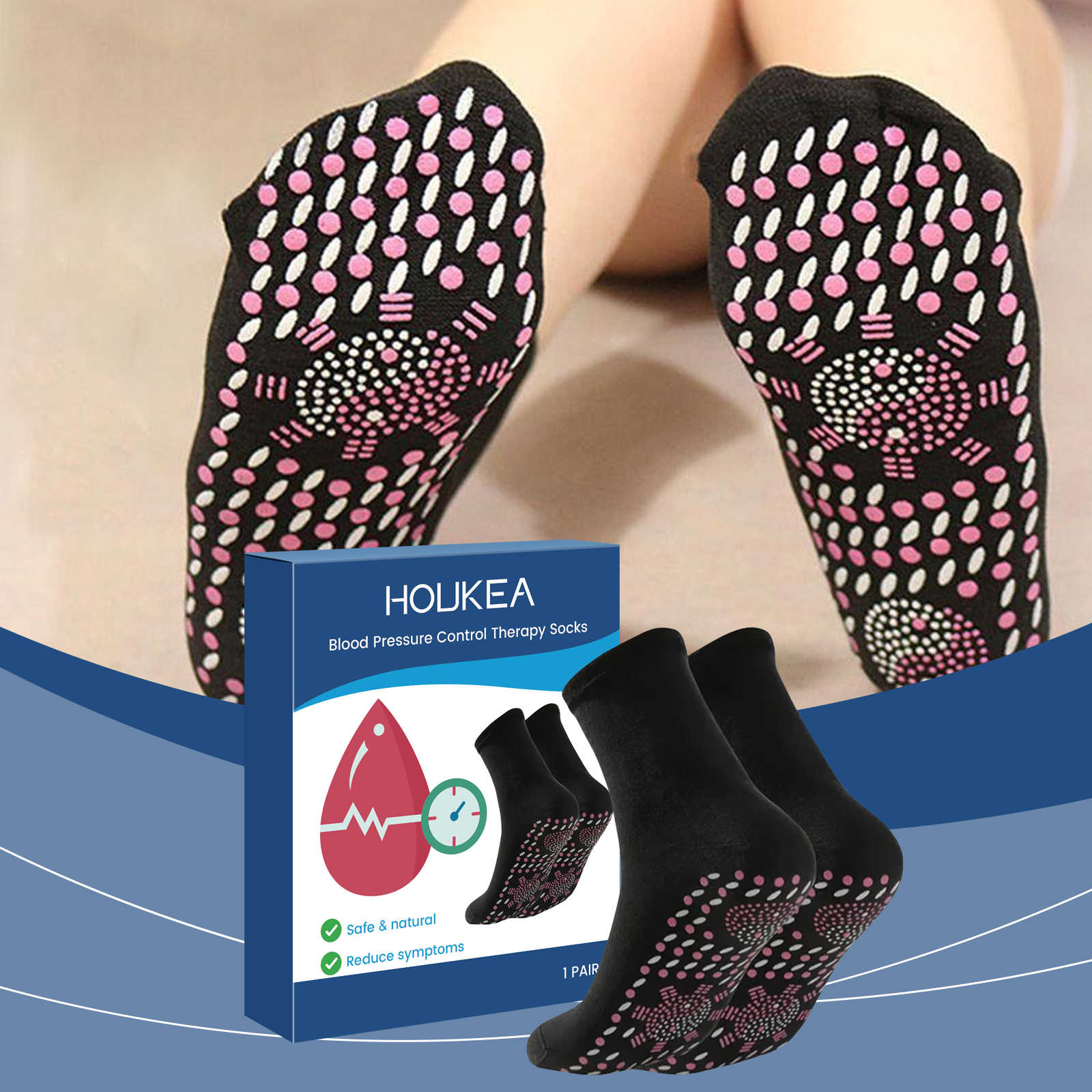 Worn therapy sock showing raised dots across entire sole