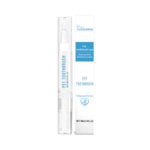 Slim clear pet toothbrush pen with white applicator