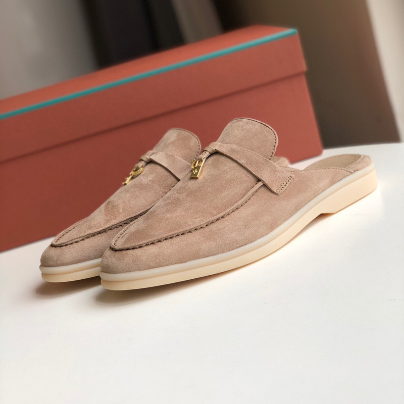 Women's slippers LP leather flat bottomed lazy person comfortable one foot kick Mueller cool mop image 5