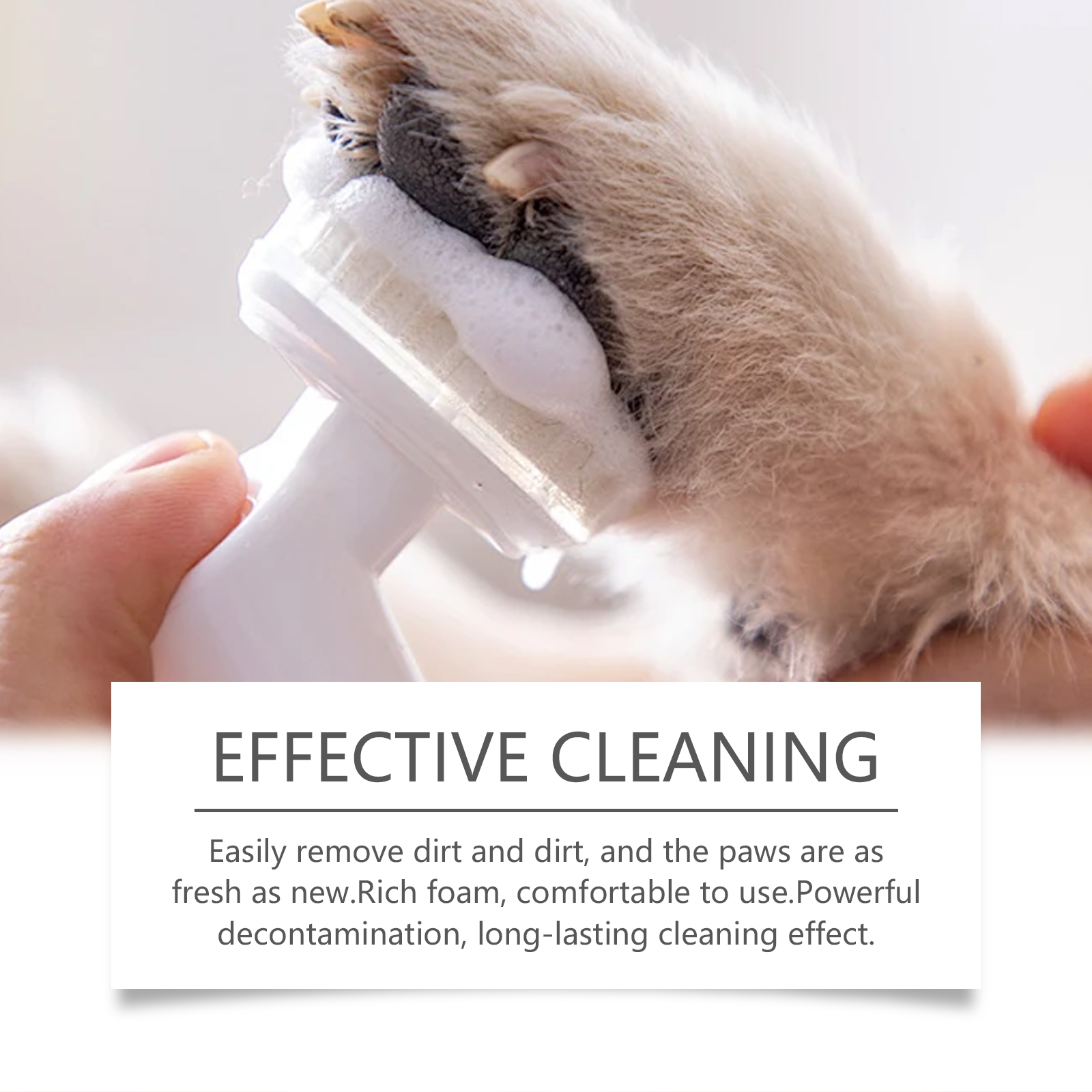 Integrated brush head working foam through paw fur
