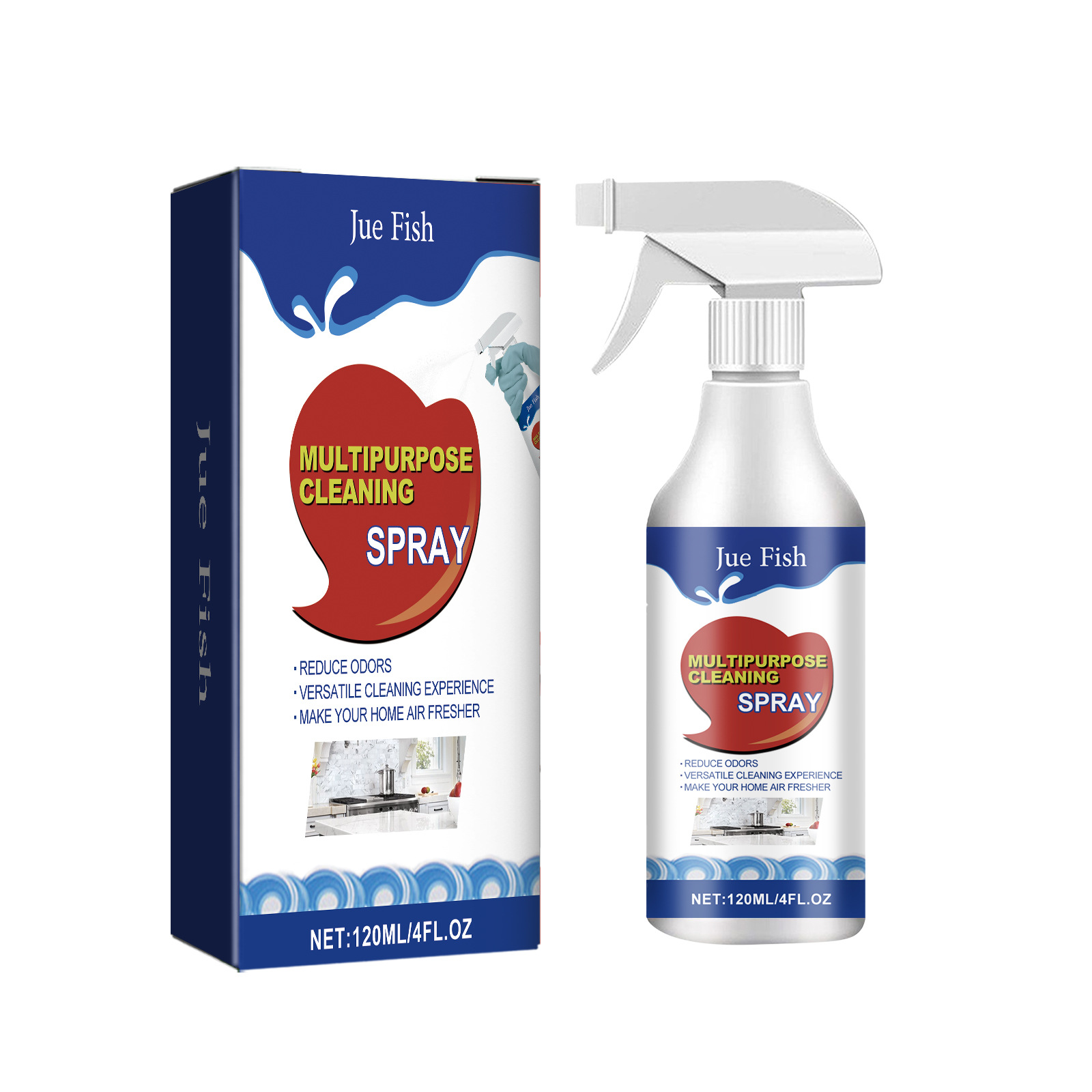 Cleaning spray bottle and coordinated retail carton