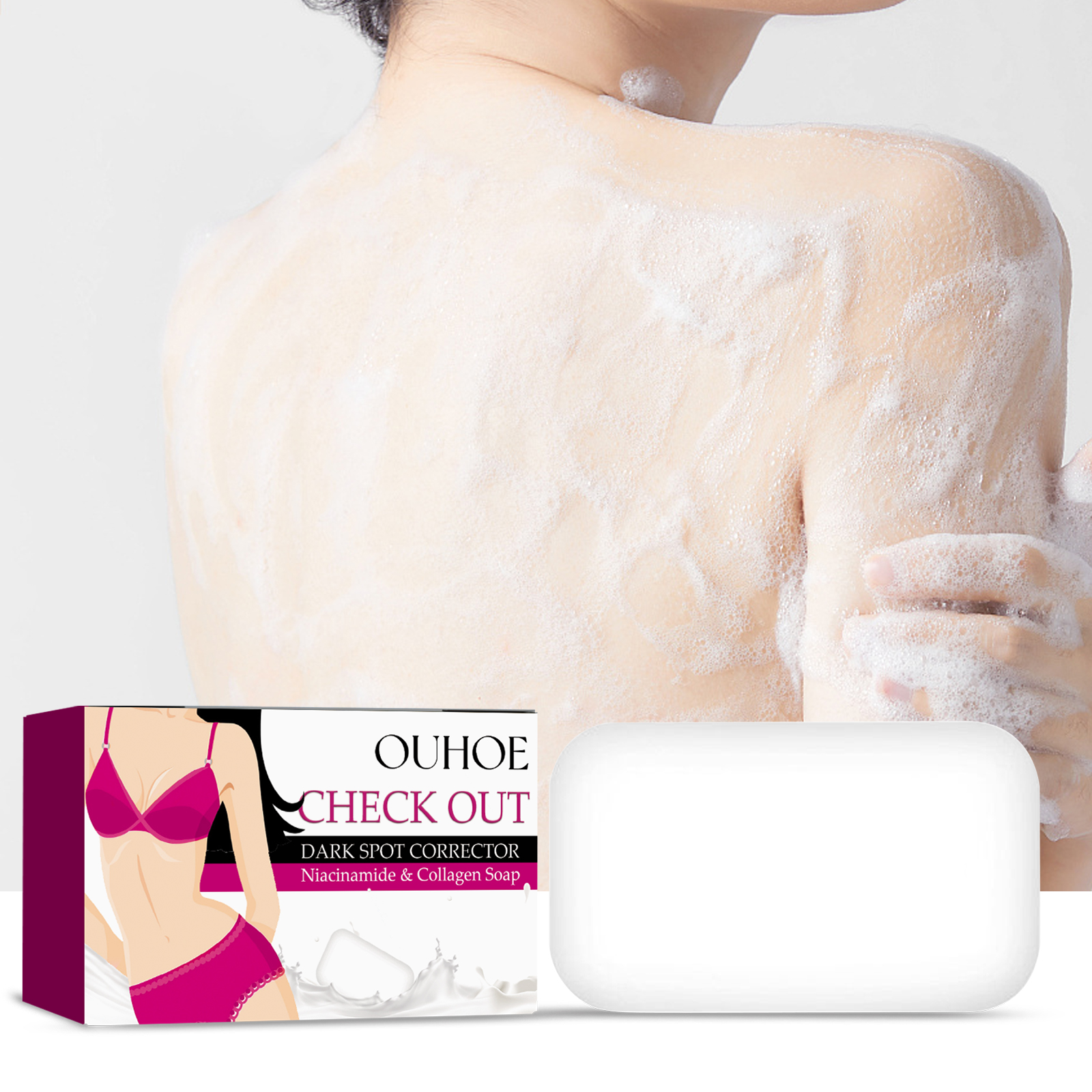 Creamy body soap lather on shoulder during shower