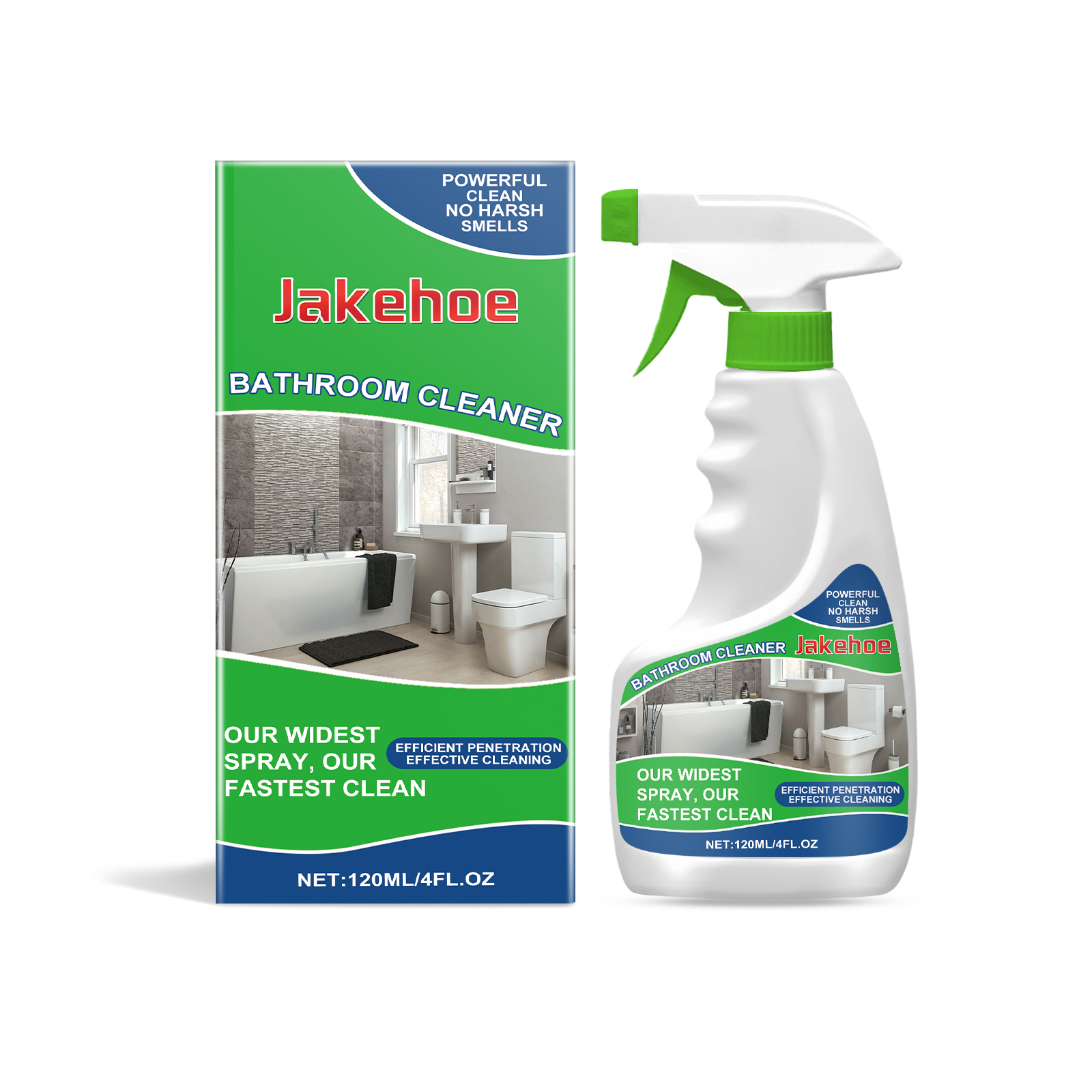 Wide trigger nozzle on contoured bathroom cleaner bottle