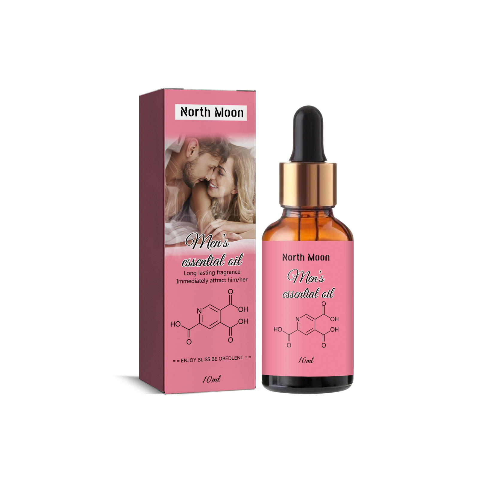 Pink North Moon fragrance bottle beside compact box