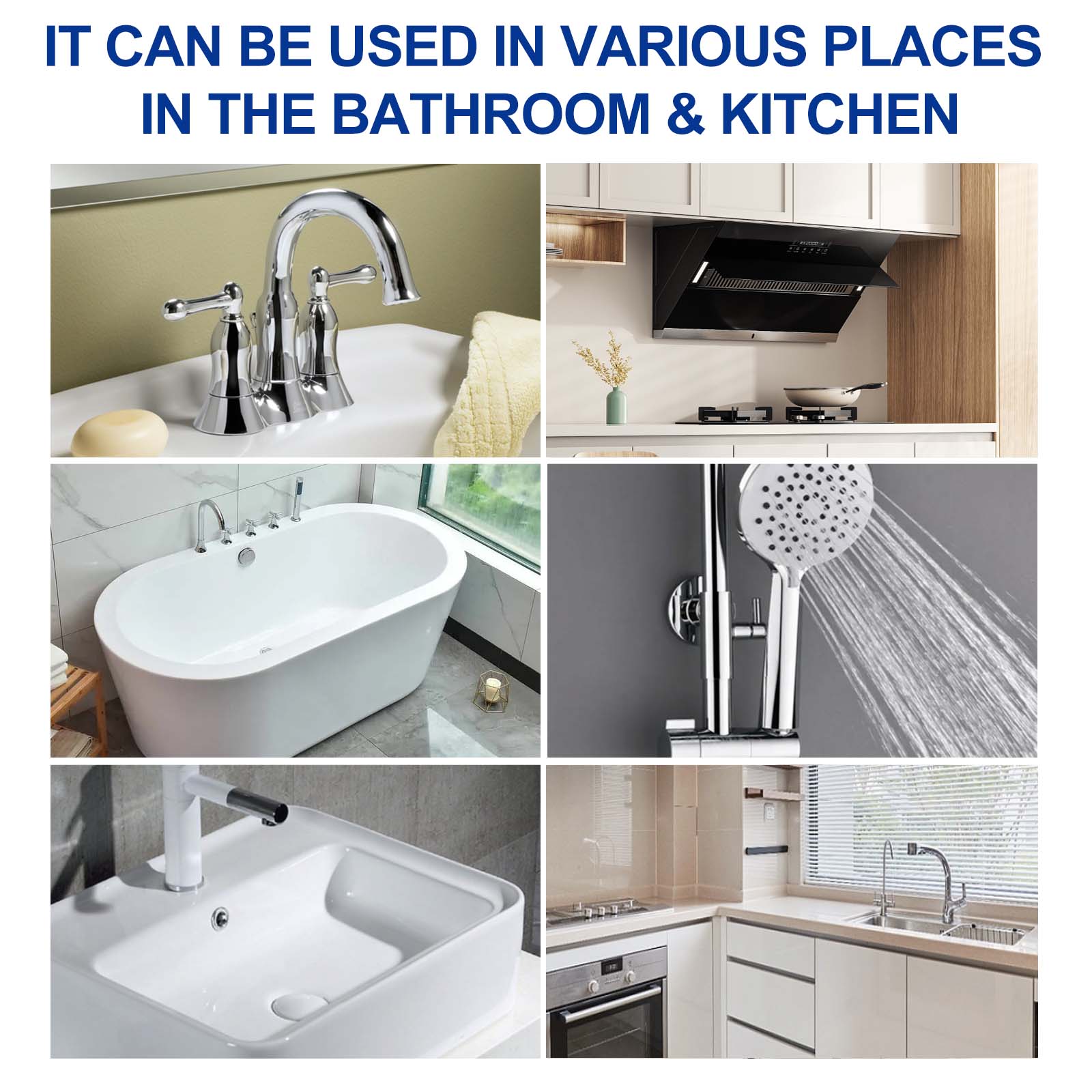 Cleaner shown near bathroom sink and kitchen counter