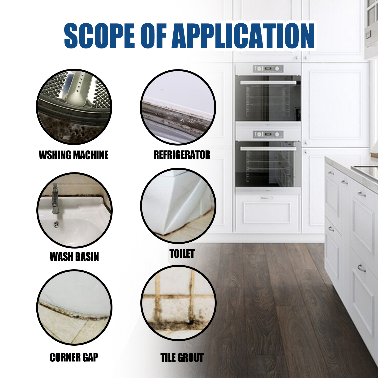 Household application graphic for grout seams corners and appliances