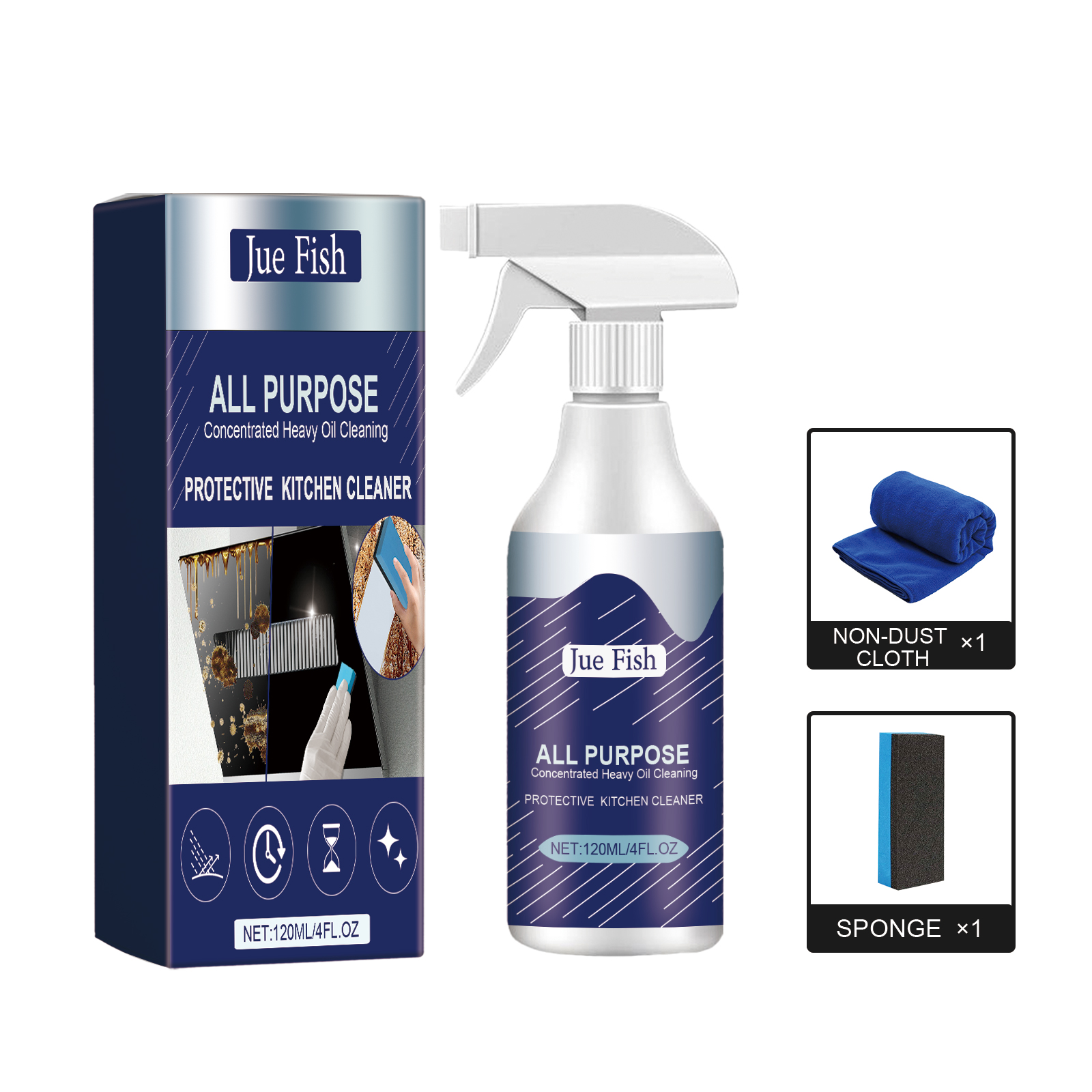 Cleaner carton with blue cloth and sponge included