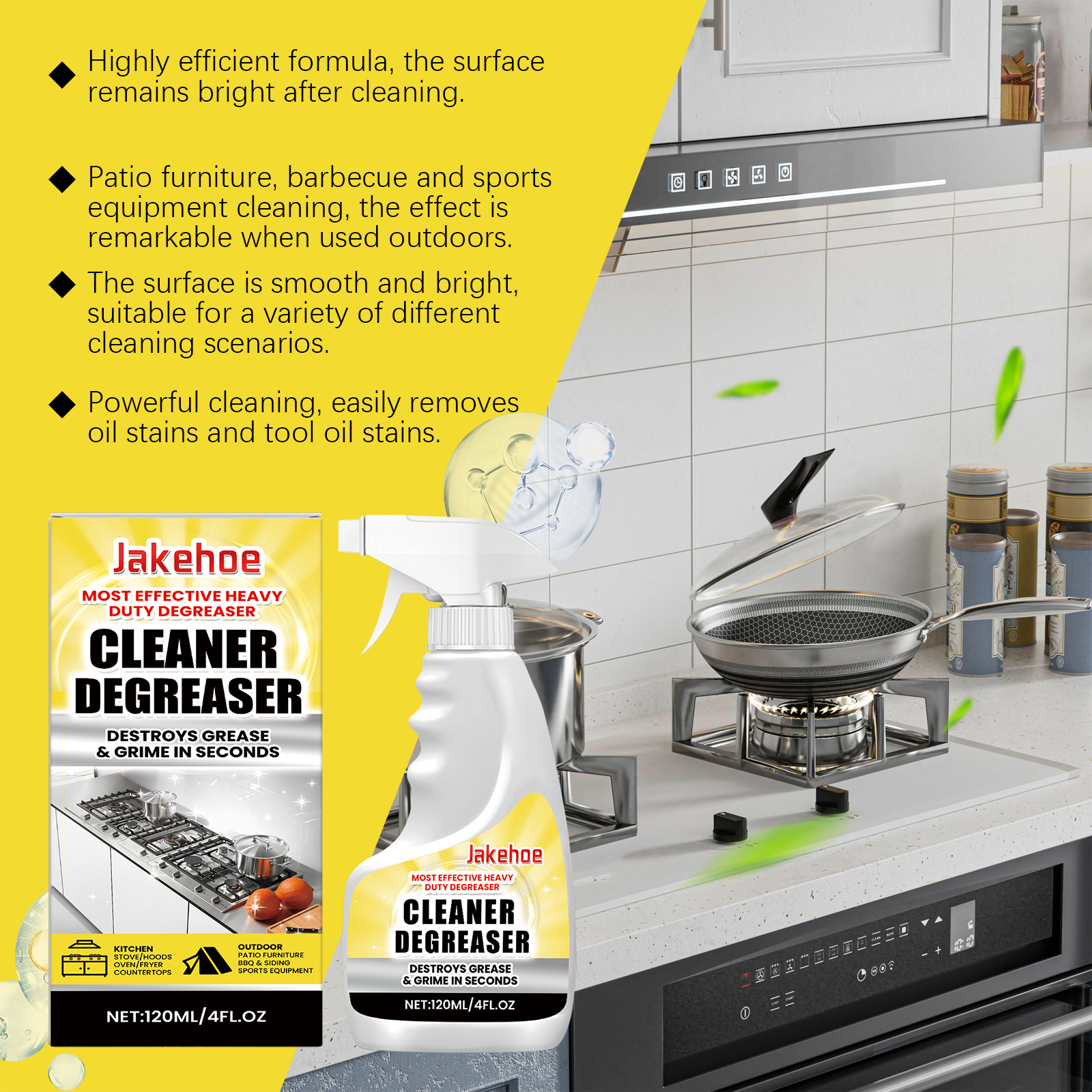 Degreaser shown with cookware and kitchen cleaning supplies