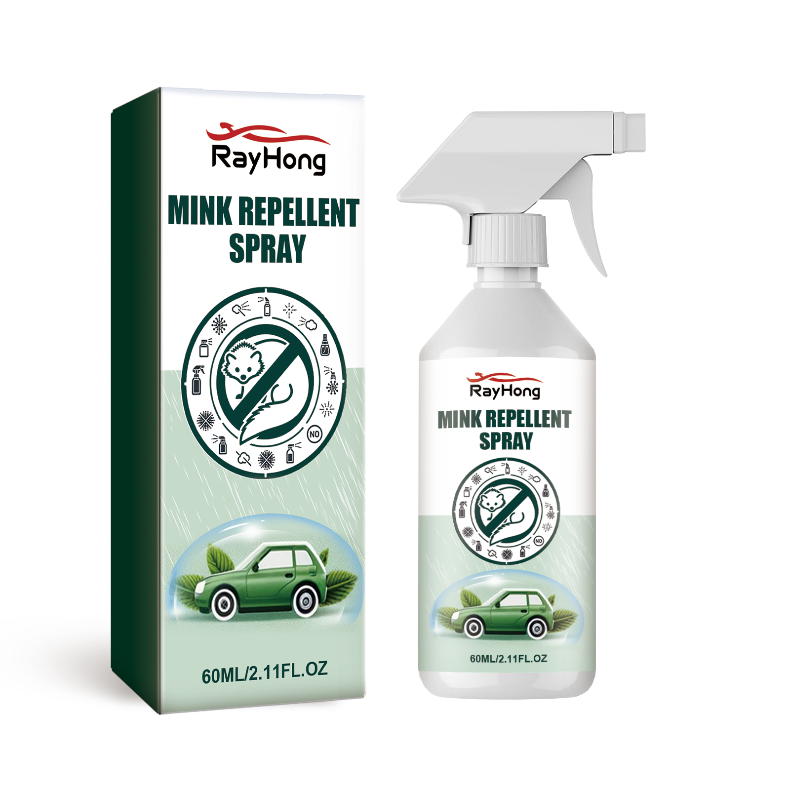 Compact mink spray bottle and protective retail carton