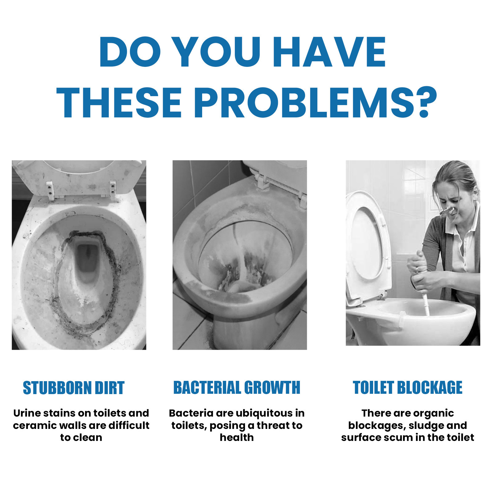 Graphic showing toilet scale grime and odor concerns