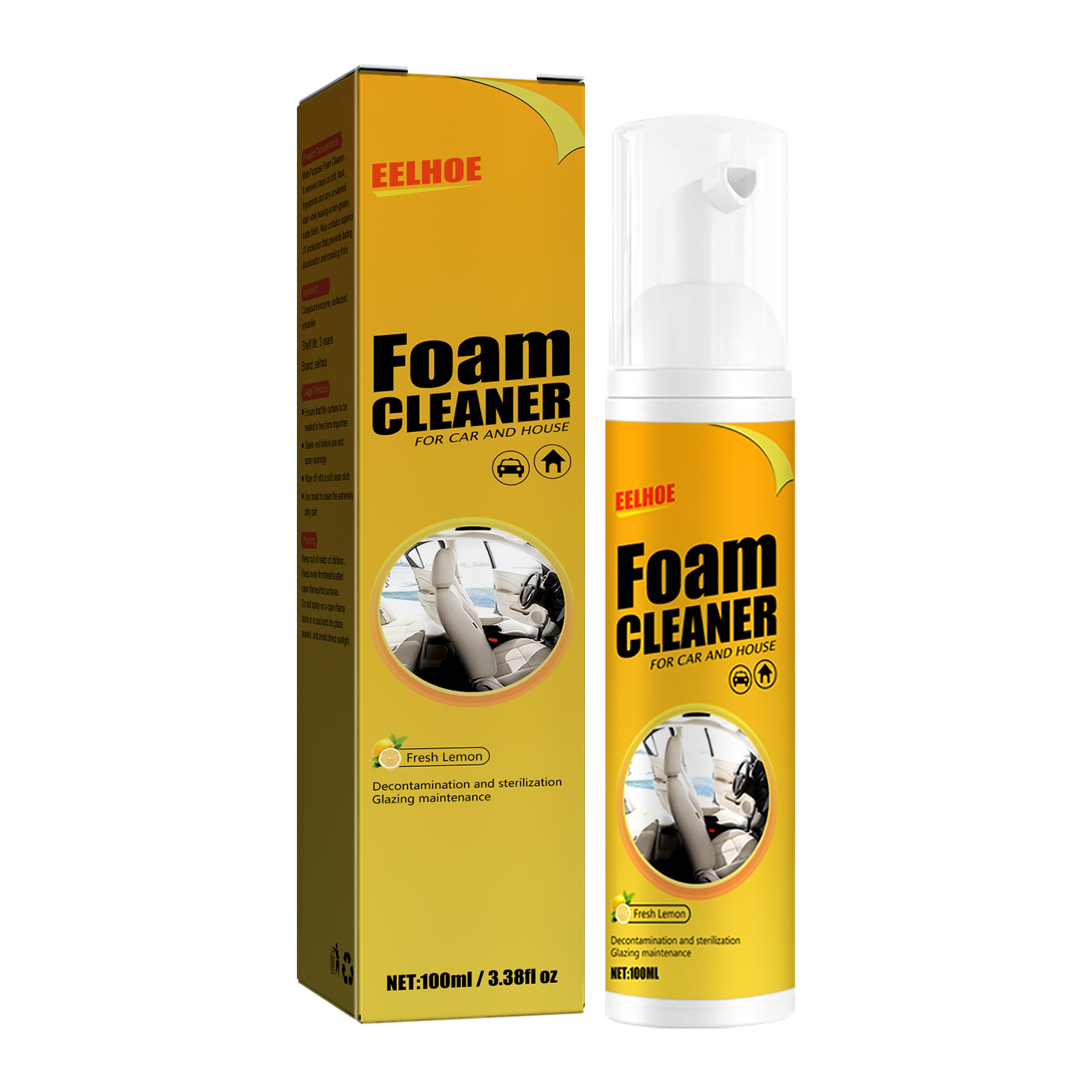 Yellow foam cleaner bottle with translucent protective cap