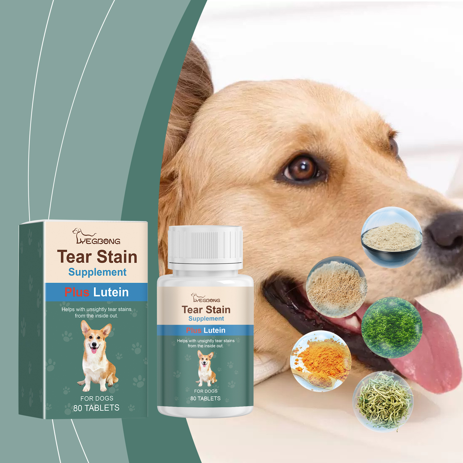Dog supplement packaging with ingredient presentation
