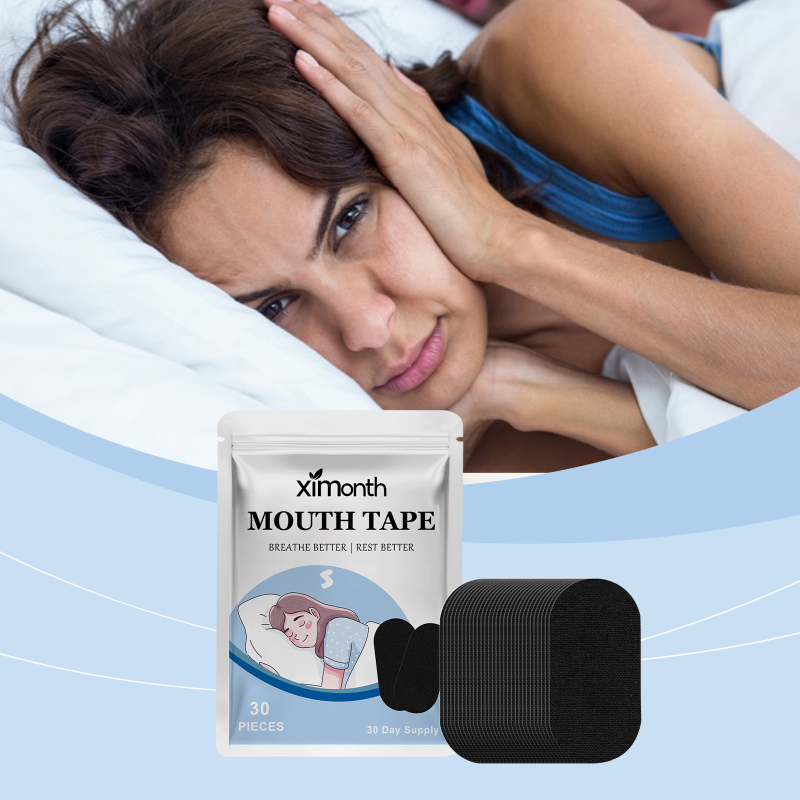 Man and woman sleeping peacefully in bed, enjoying a quiet and restful night with the anti-snoring mouth tape