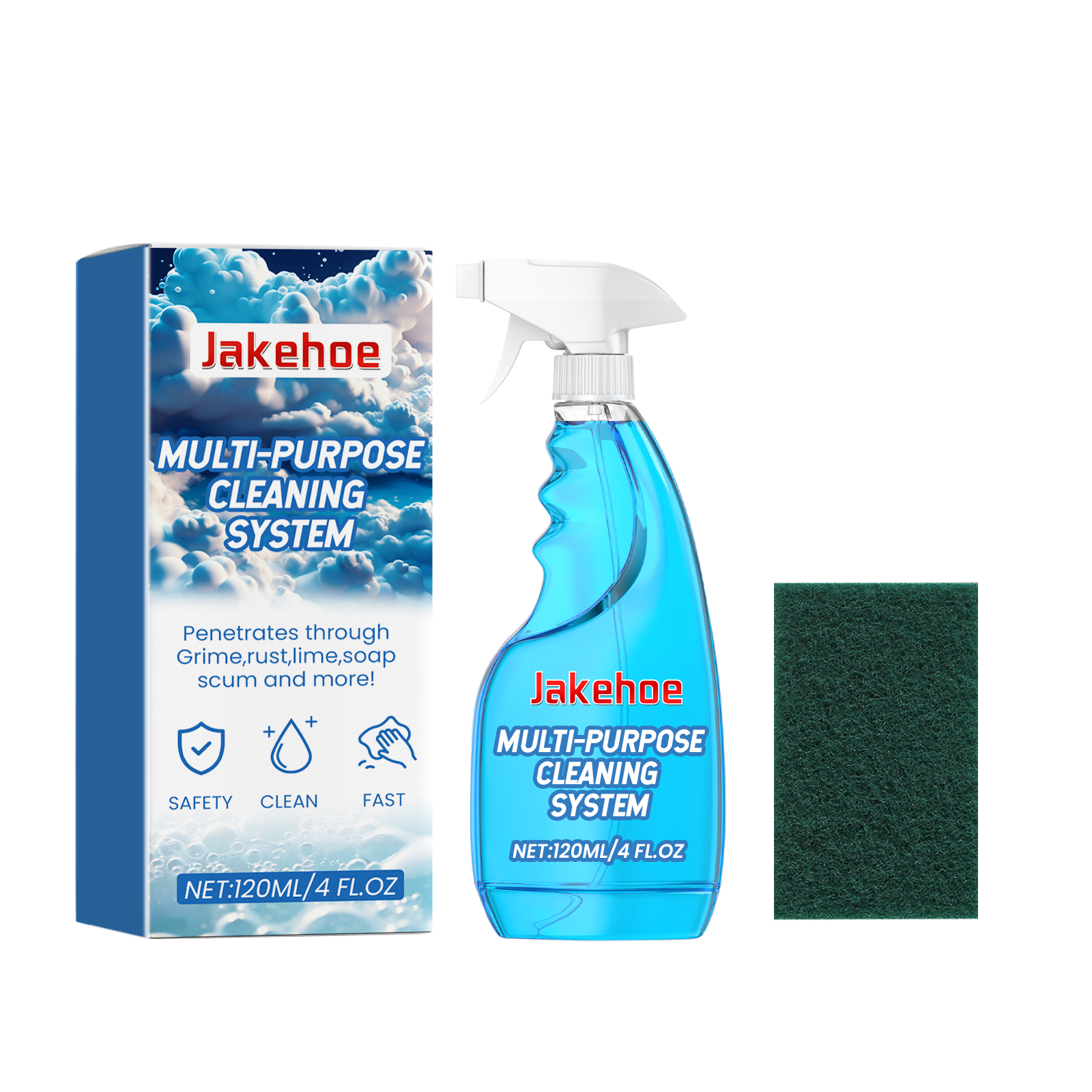 Compact cleaner set arranged with bottle carton and sponge