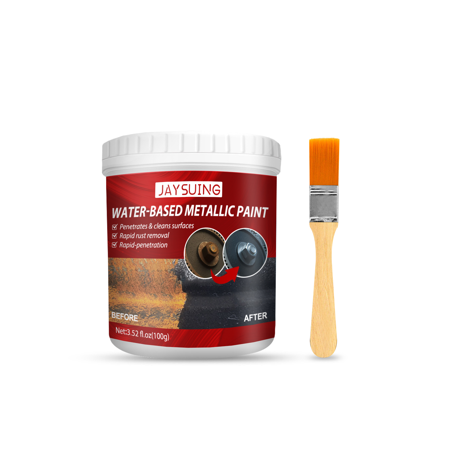 Paint tub and flat brush ready for application