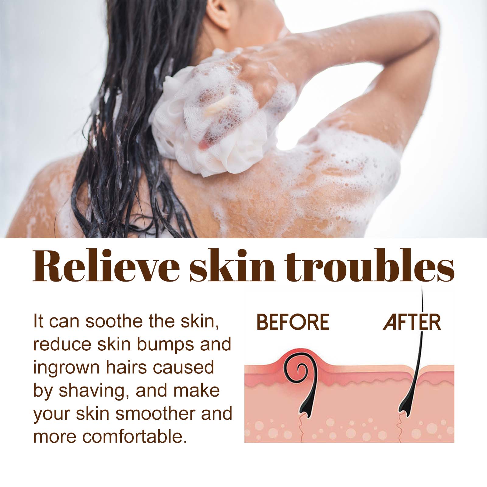 Woman lathering black soap with bath loofah