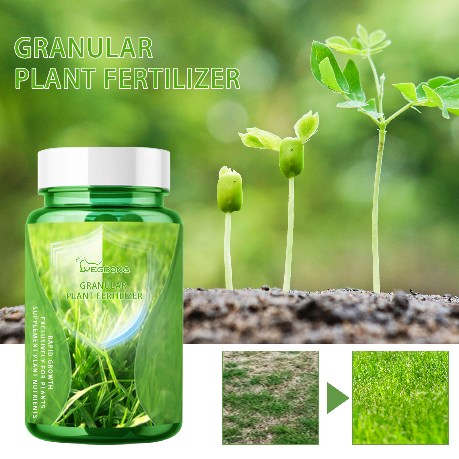 Translucent green fertilizer bottle with white screw cap