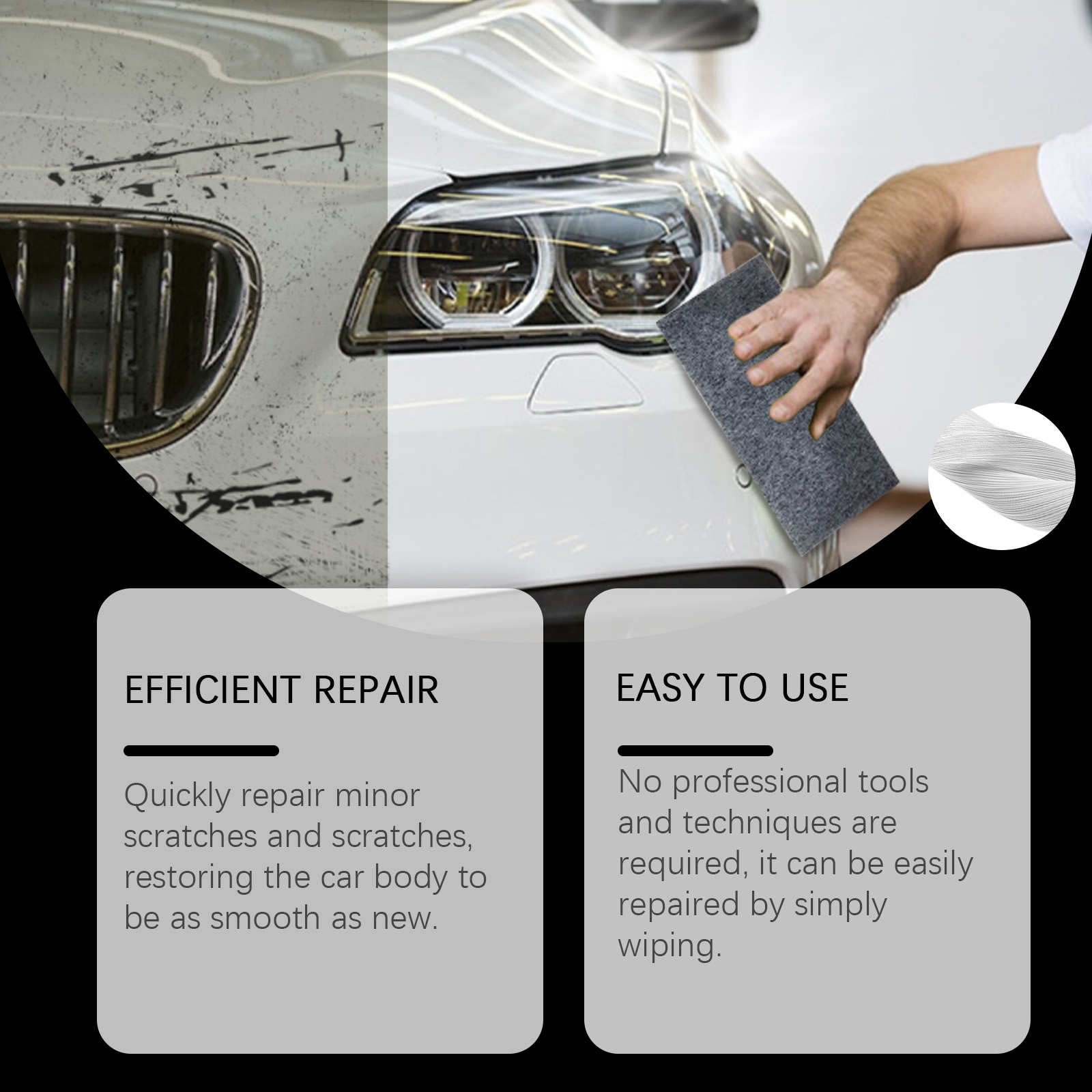 Hand using polishing cloth on a white car panel