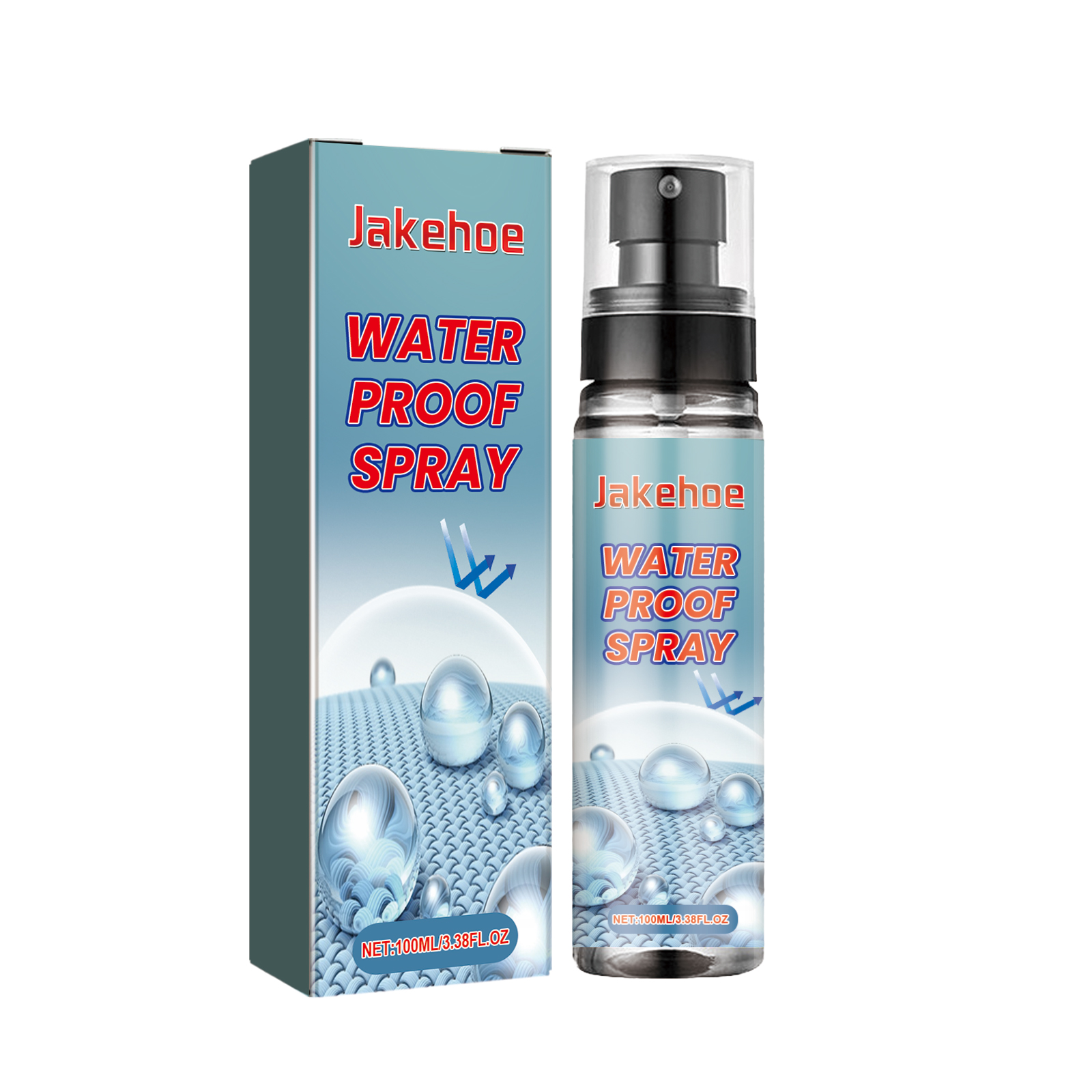Compact waterproof spray bottle and retail carton