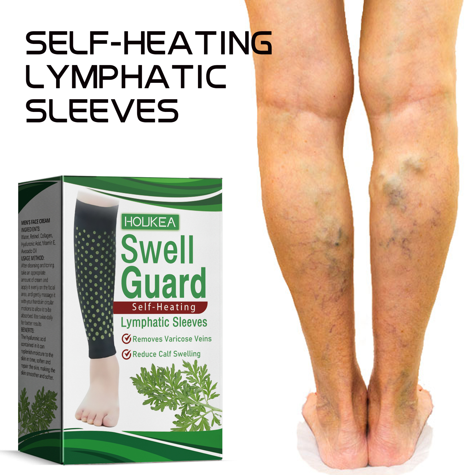 HouKea sleeve packaging beside visible vein concern imagery