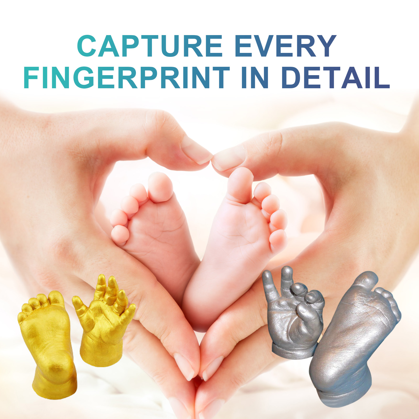 Gold and silver casts showing detailed fingers