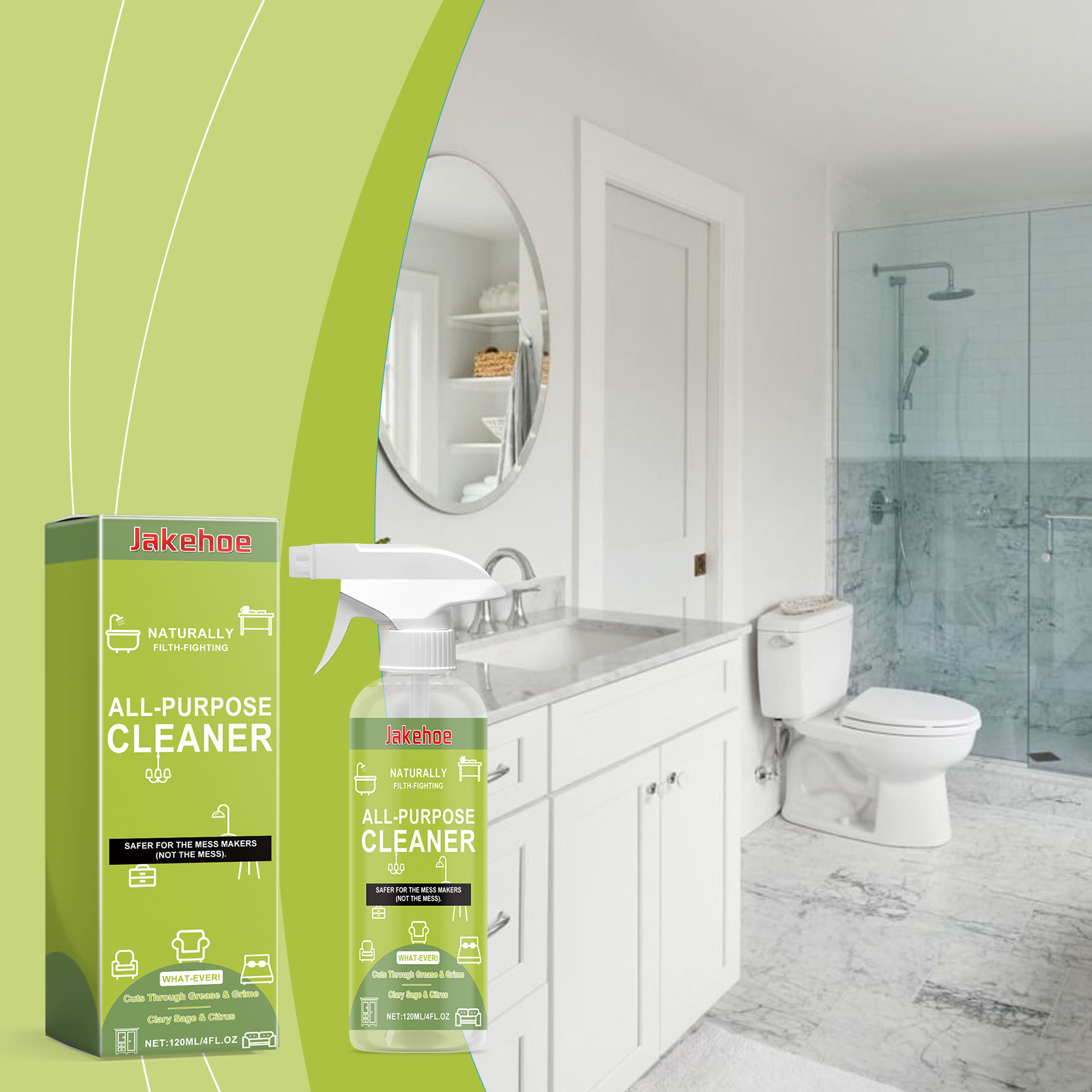 Cleaner ready beside bathroom surfaces and sink