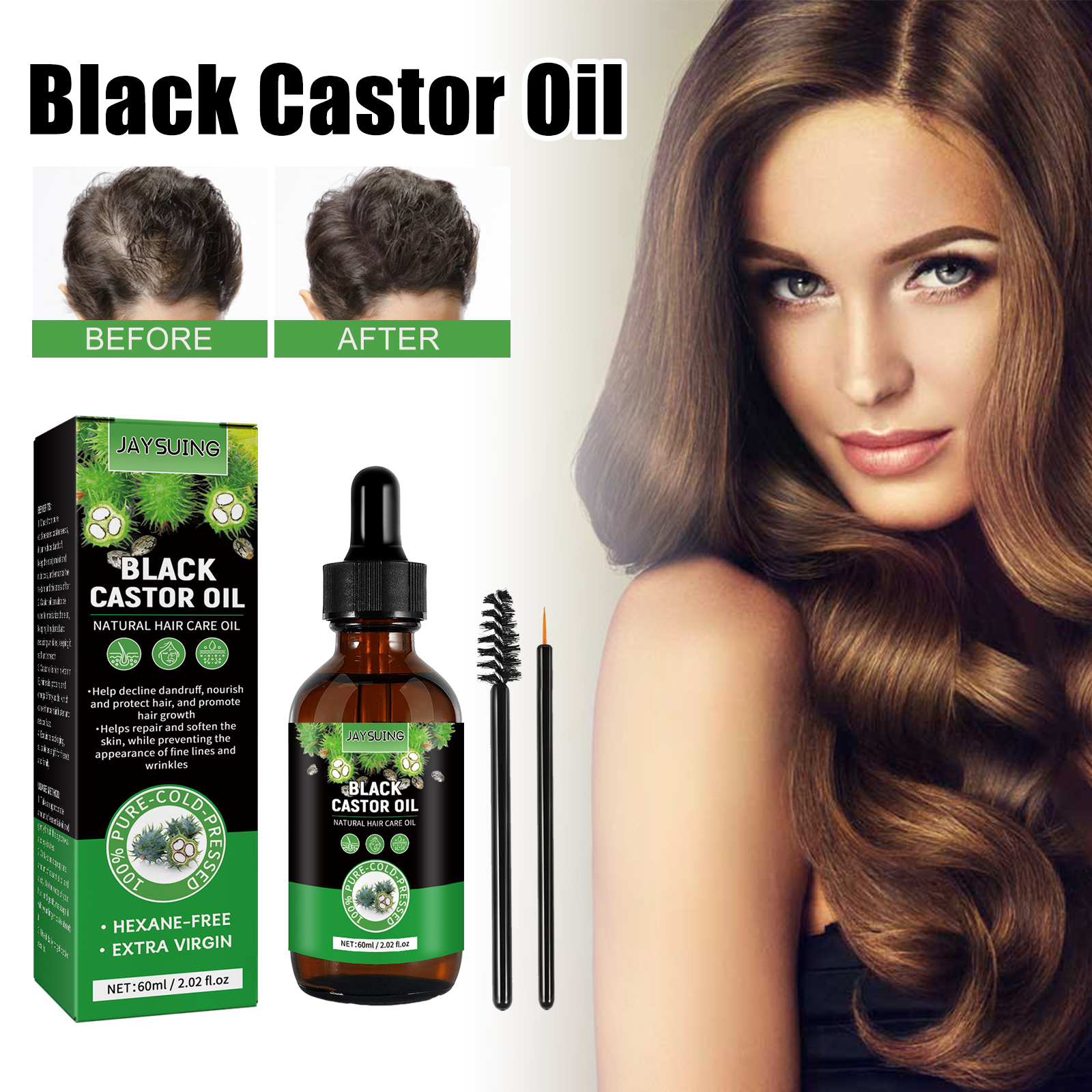 Castor Oil Dense Hair Solution, Moisturizes And Protects Hair Loss Dense And Black Castor Oil Care