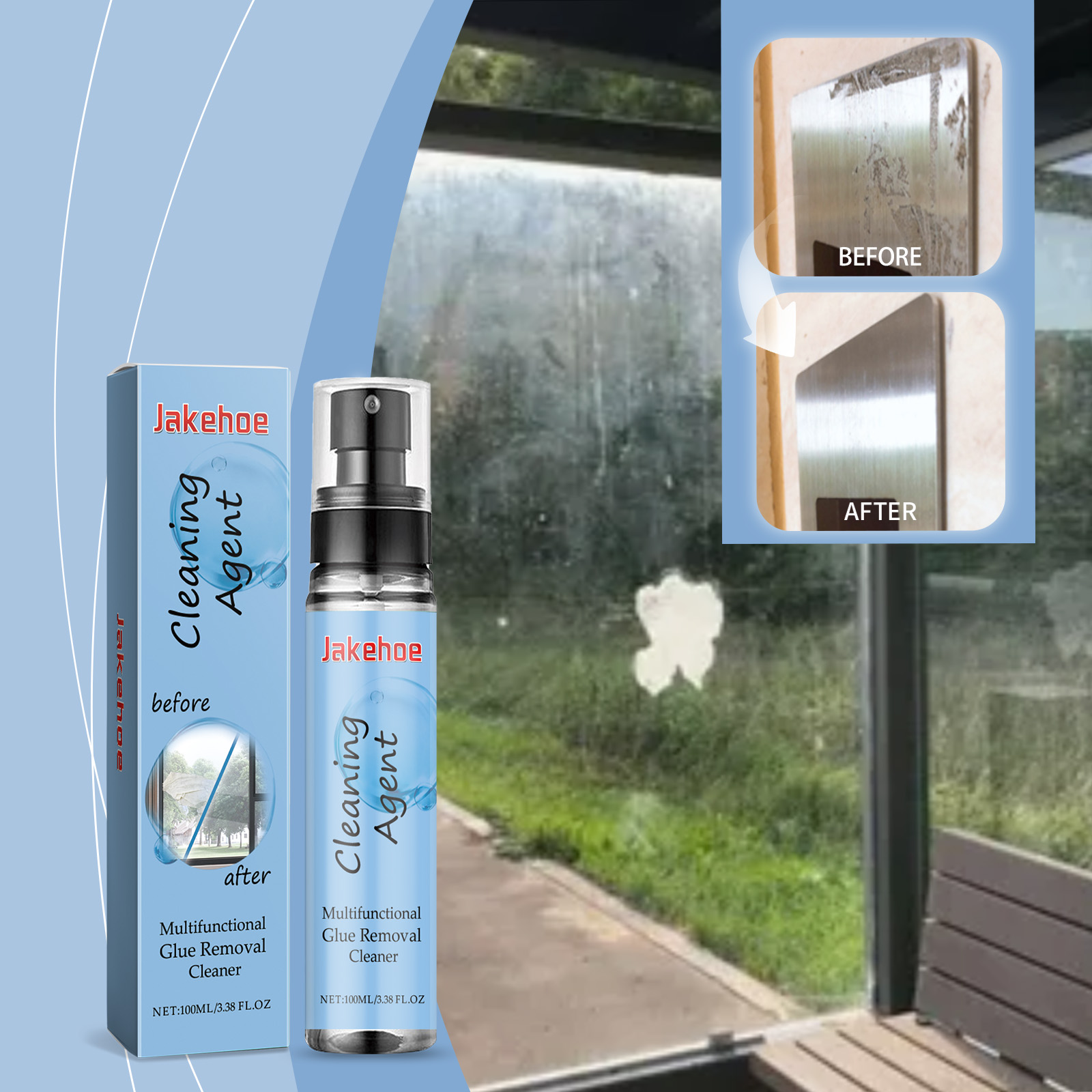 Before and after glass adhesive cleaning result