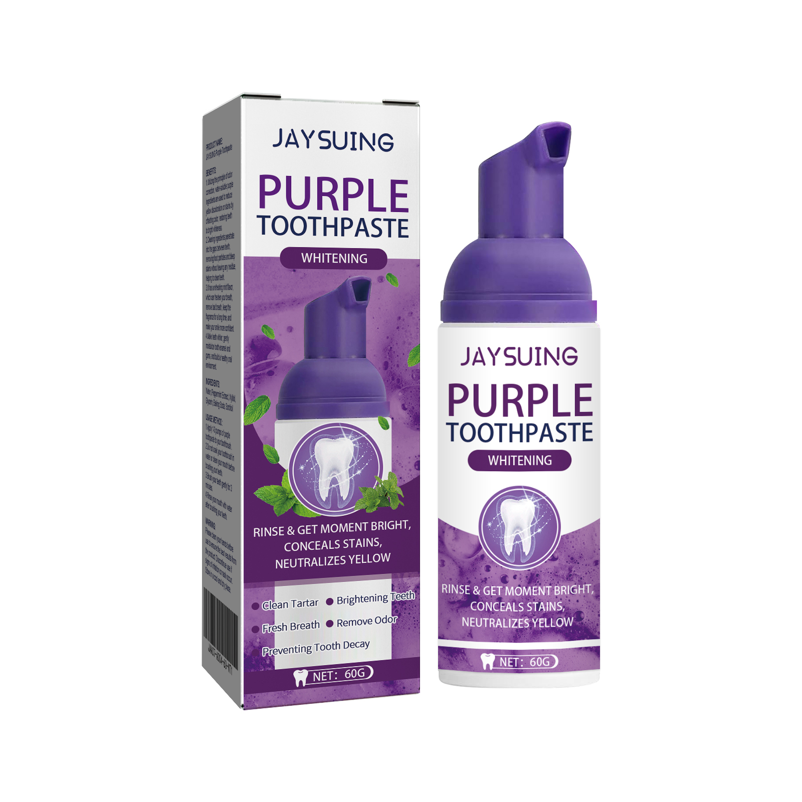 Purple Tooth Whitening Toothpaste, Brightens Teeth Cleans Stains And Relieves Bad Breath Beautiful