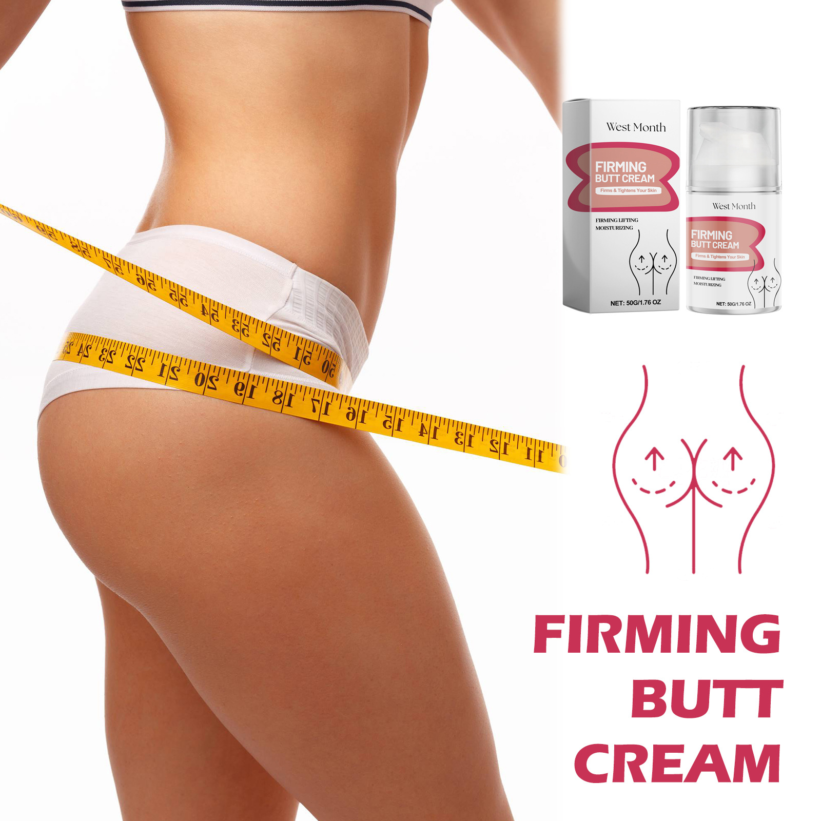 Model showing buttocks-focused body care area