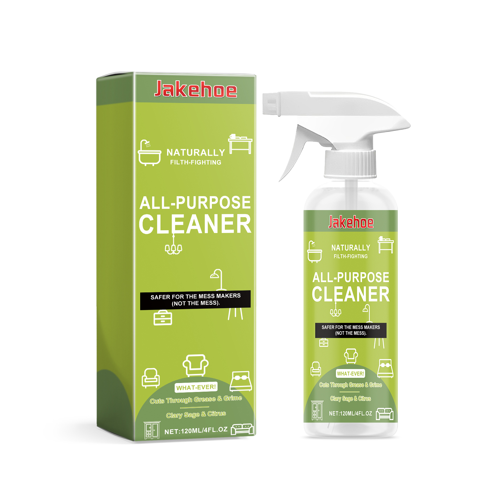 Green cleaner bottle with clear liquid and trigger nozzle