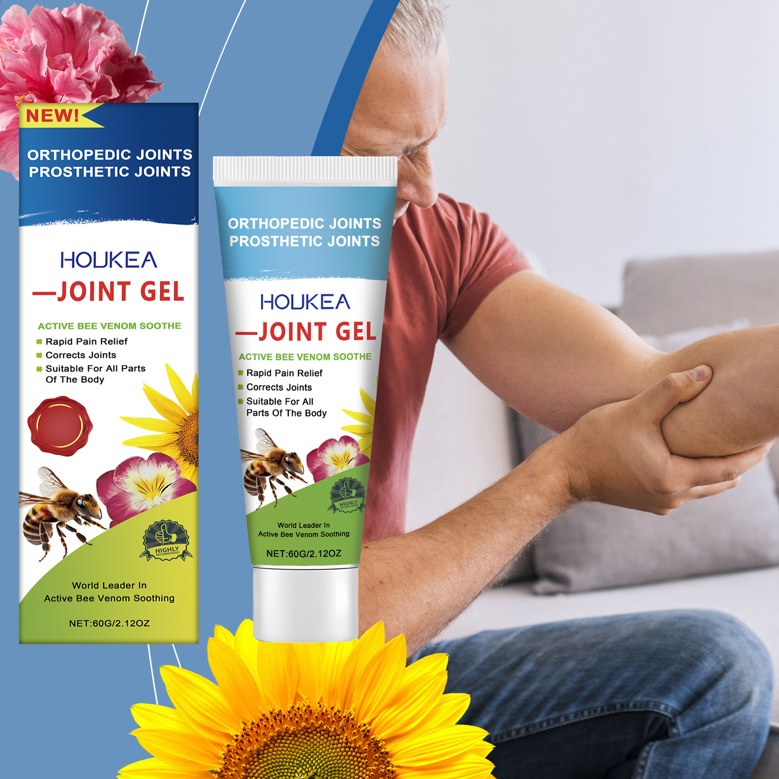 Joint gel lifestyle scene with older adult