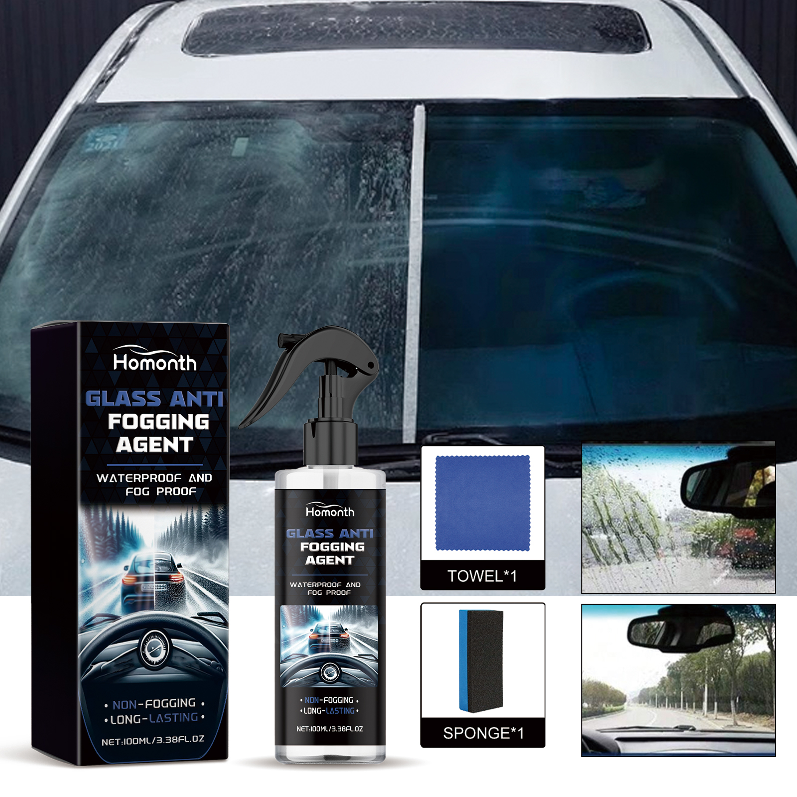 Vehicle windshield showing the anti-fog treatment use case