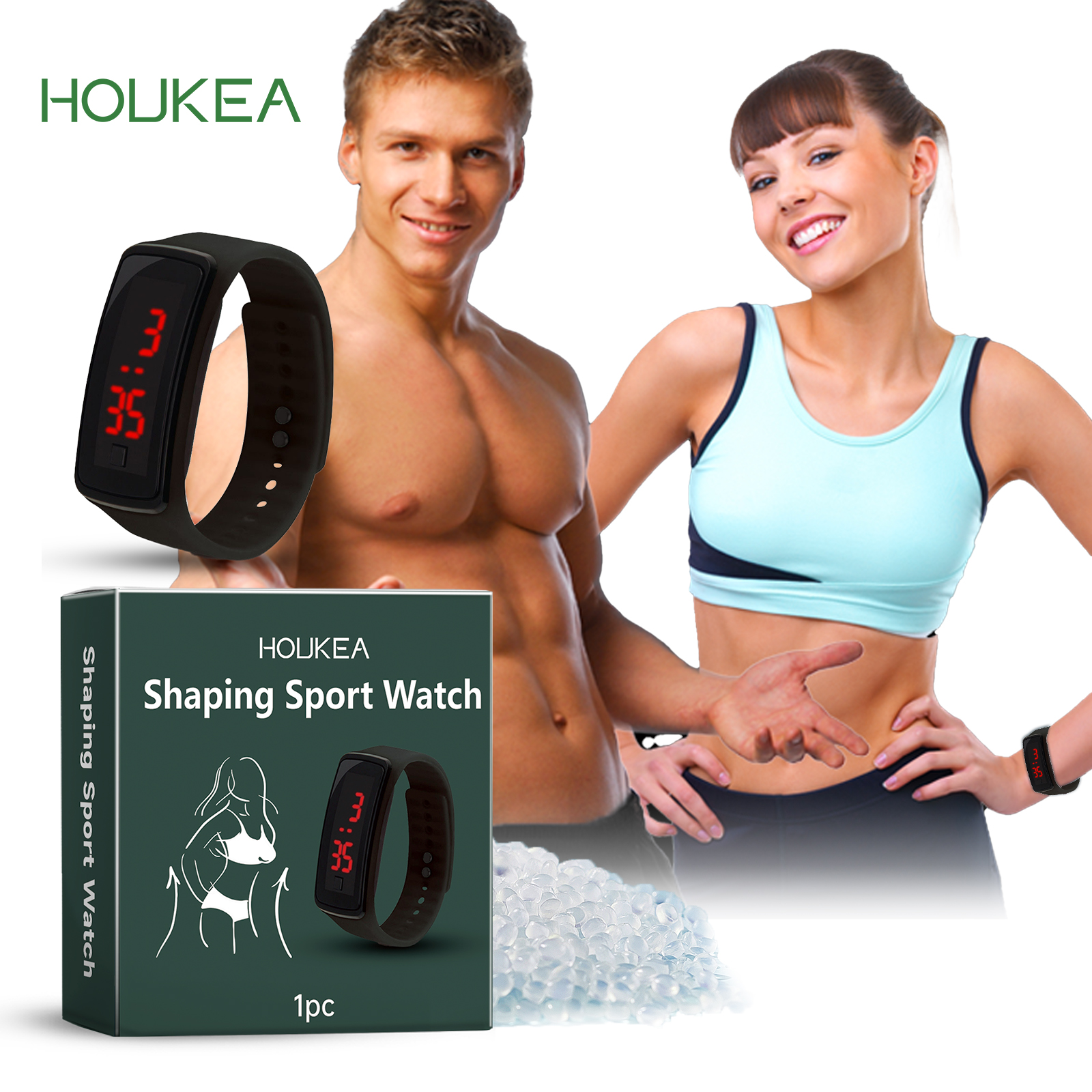 Athletes styling compact black sports watches outdoors