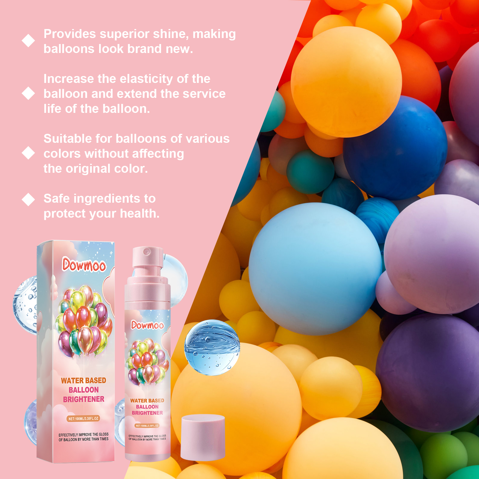 Brightening product shown with colorful balloons