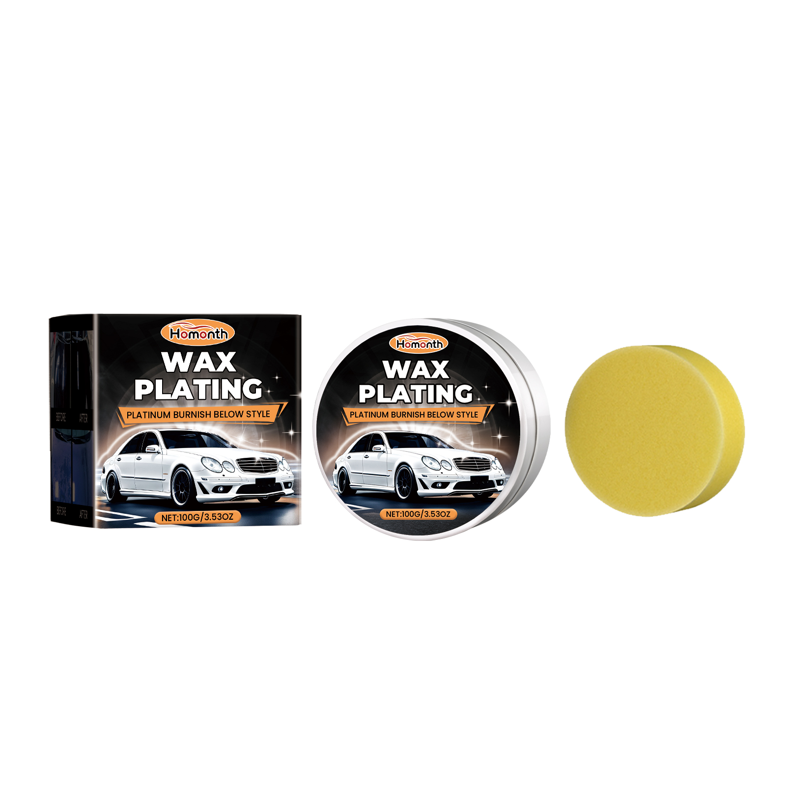 Black wax carton with golden puck in round tin