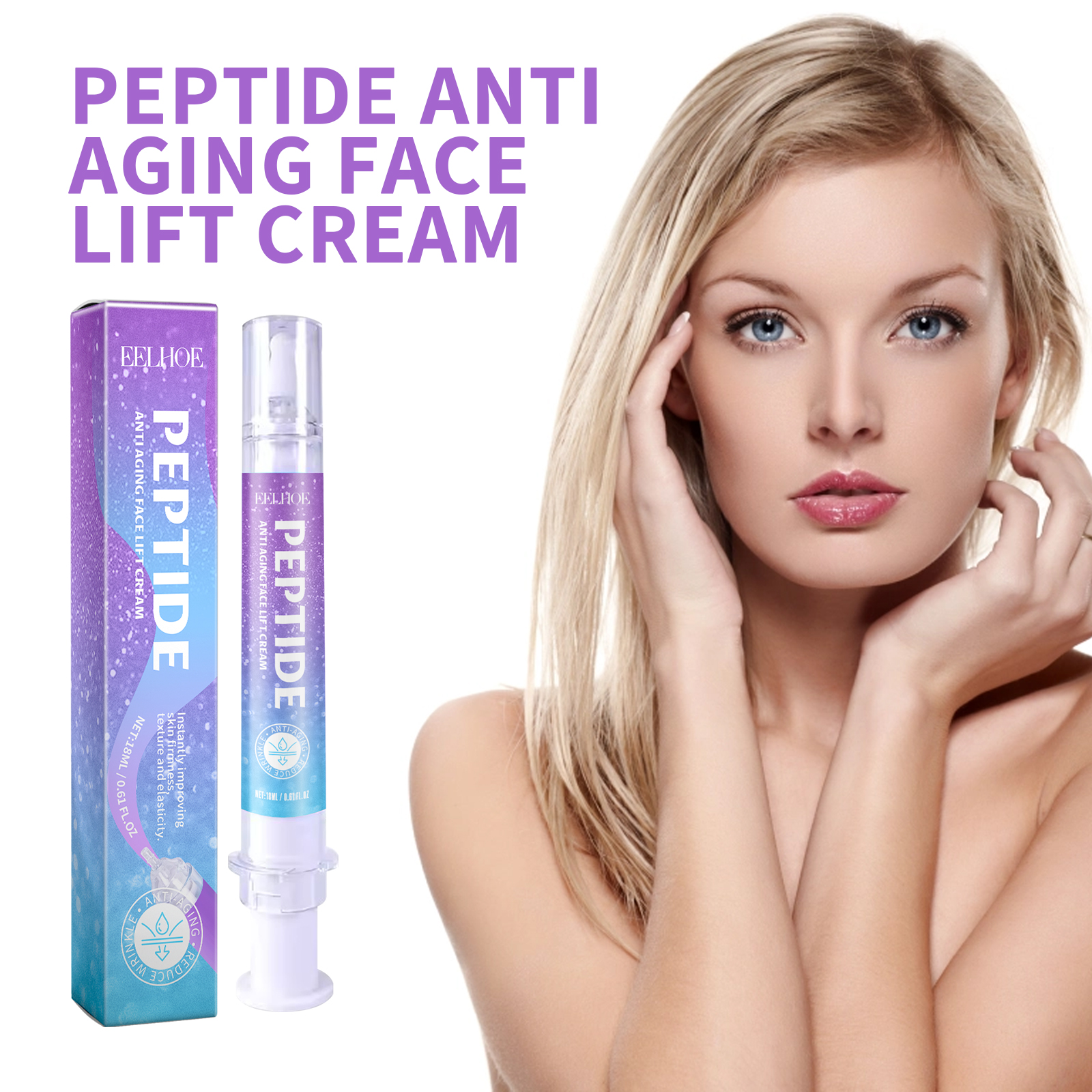 Peptide cream bottle in a bright skincare setting