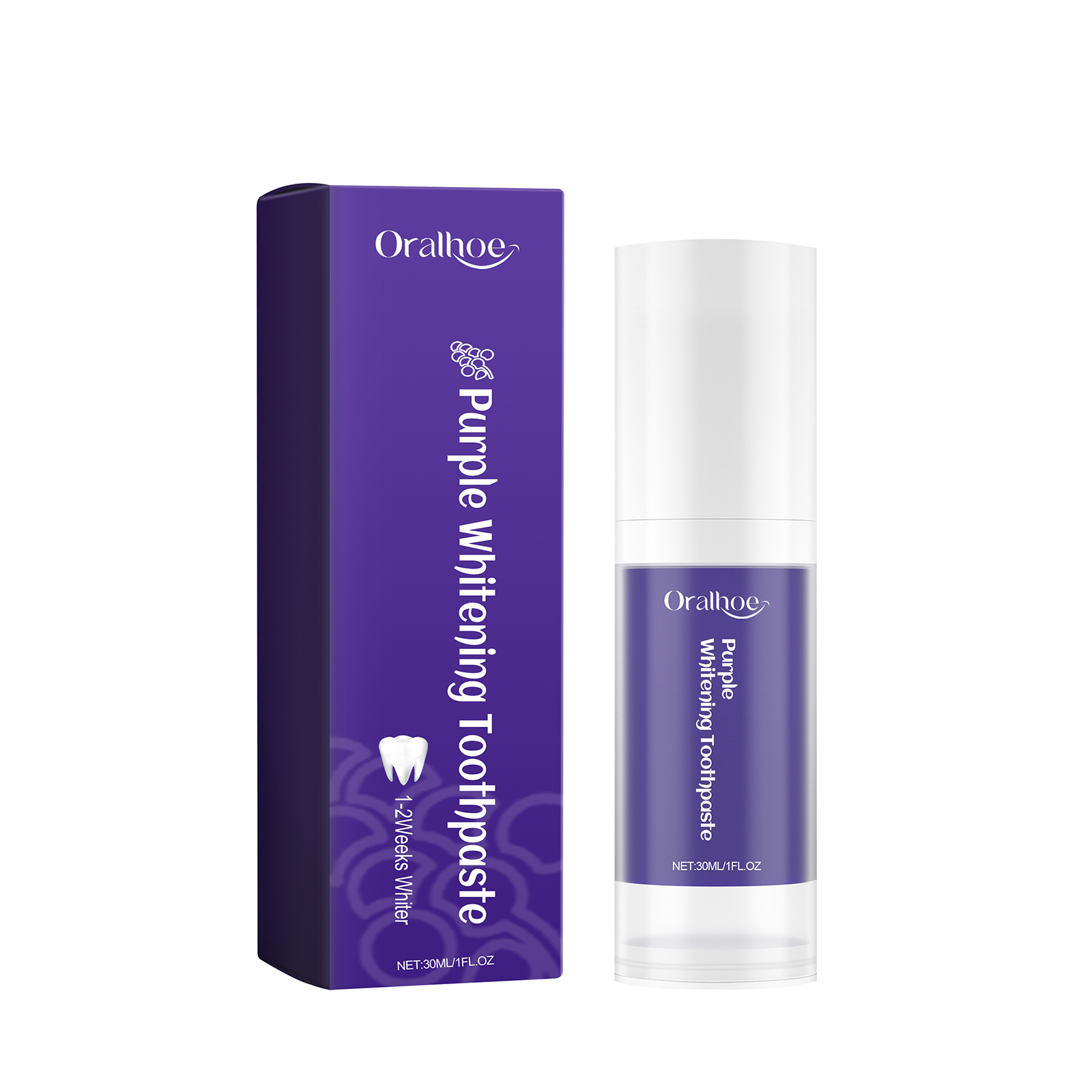 Compact cylindrical pump beside coordinated purple carton