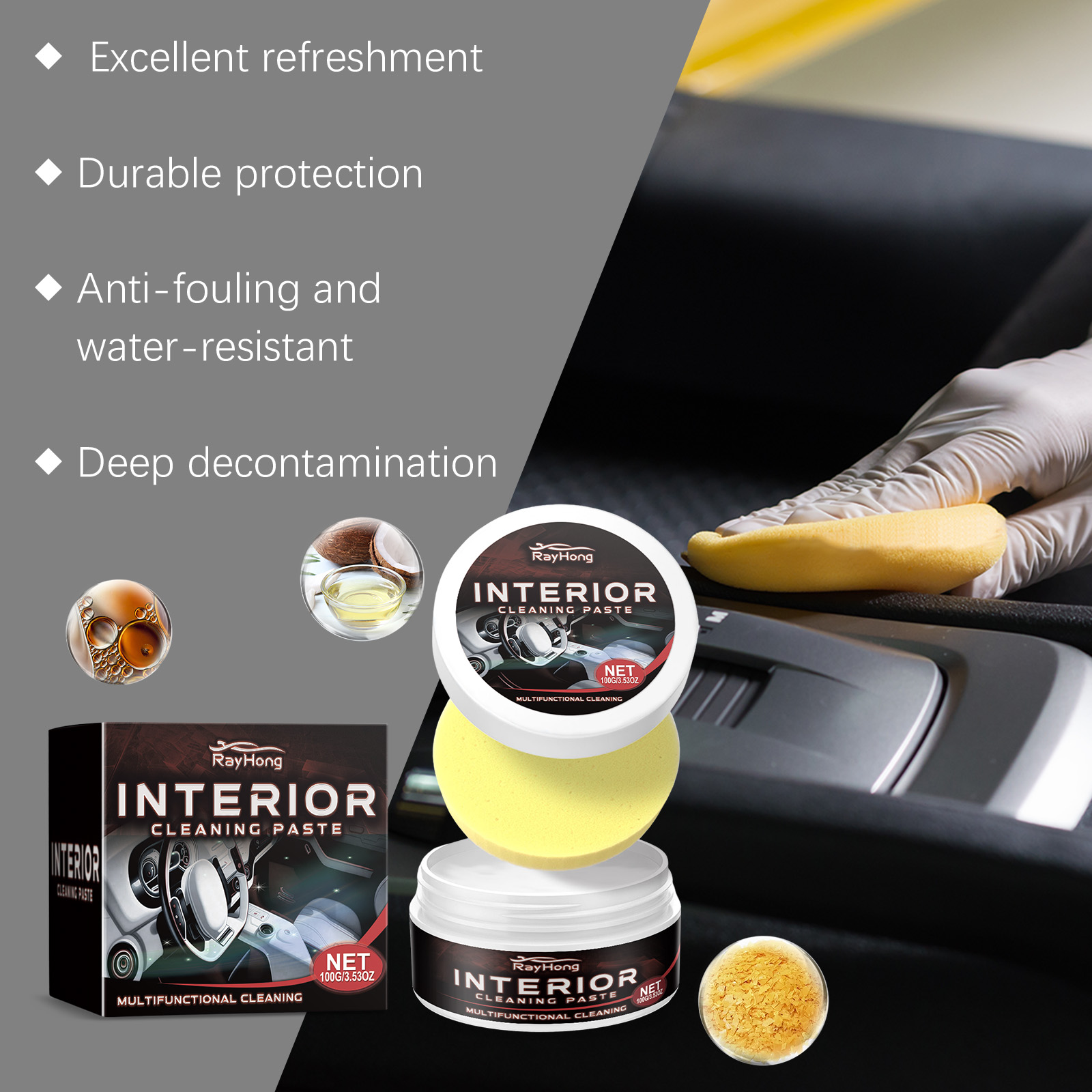 Sponge cleaning a car center console