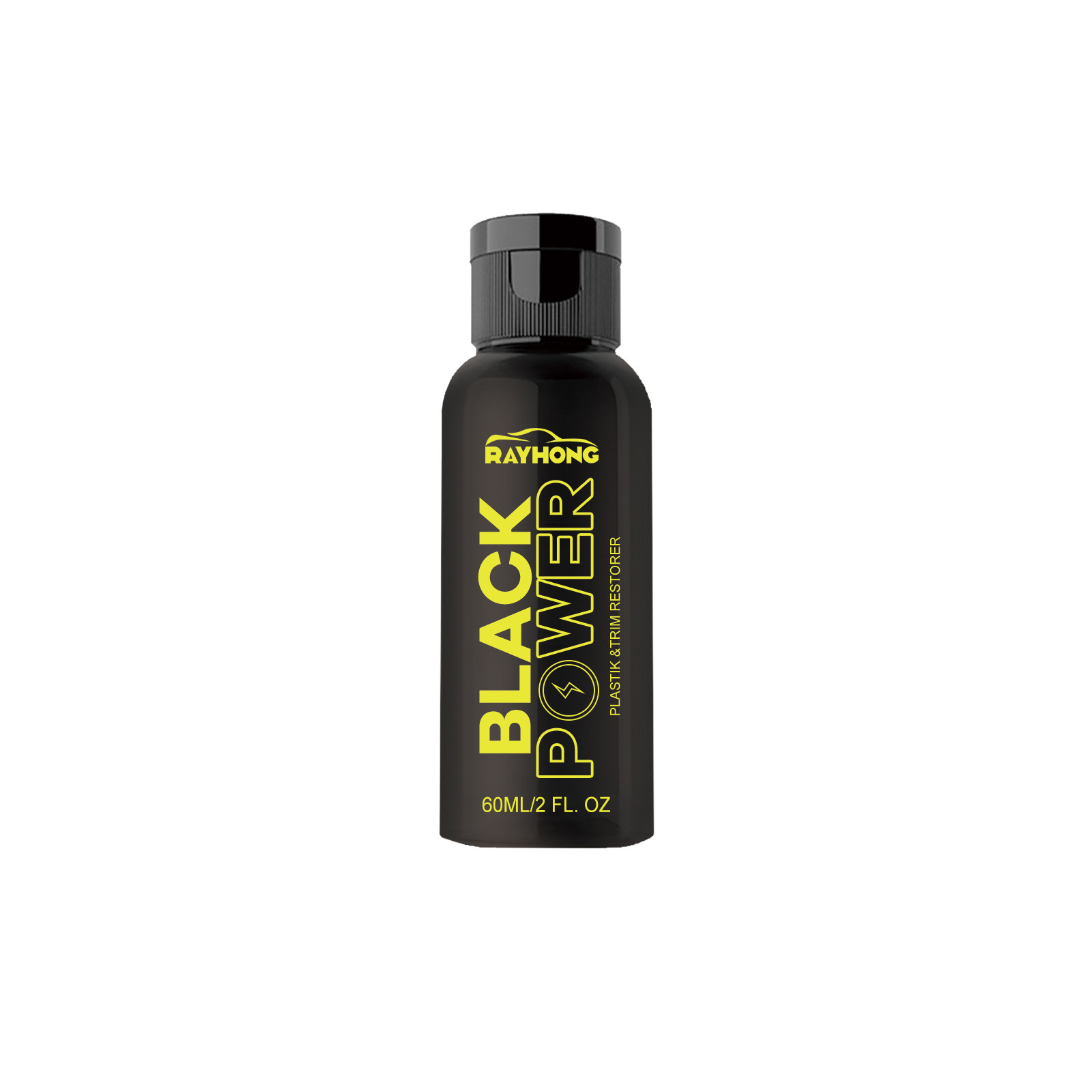 Black Power compact bottle with yellow branding