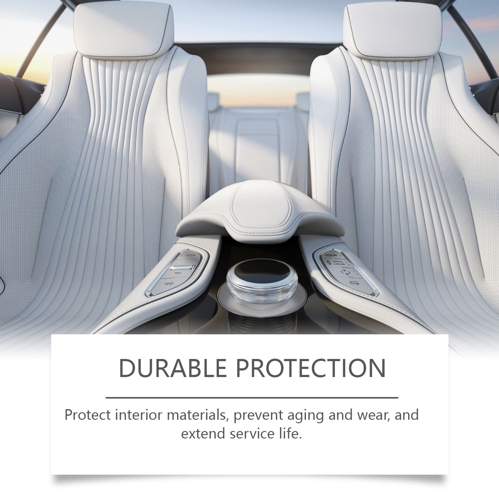 Clean leather seats shown with durable protection claim