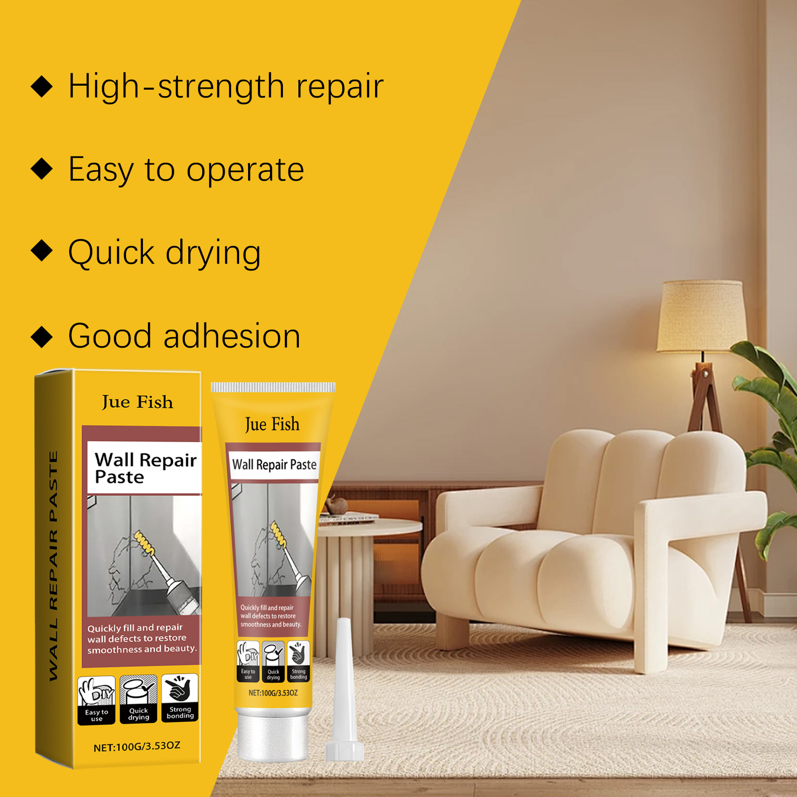 Wall repair paste benefits in bright room setting