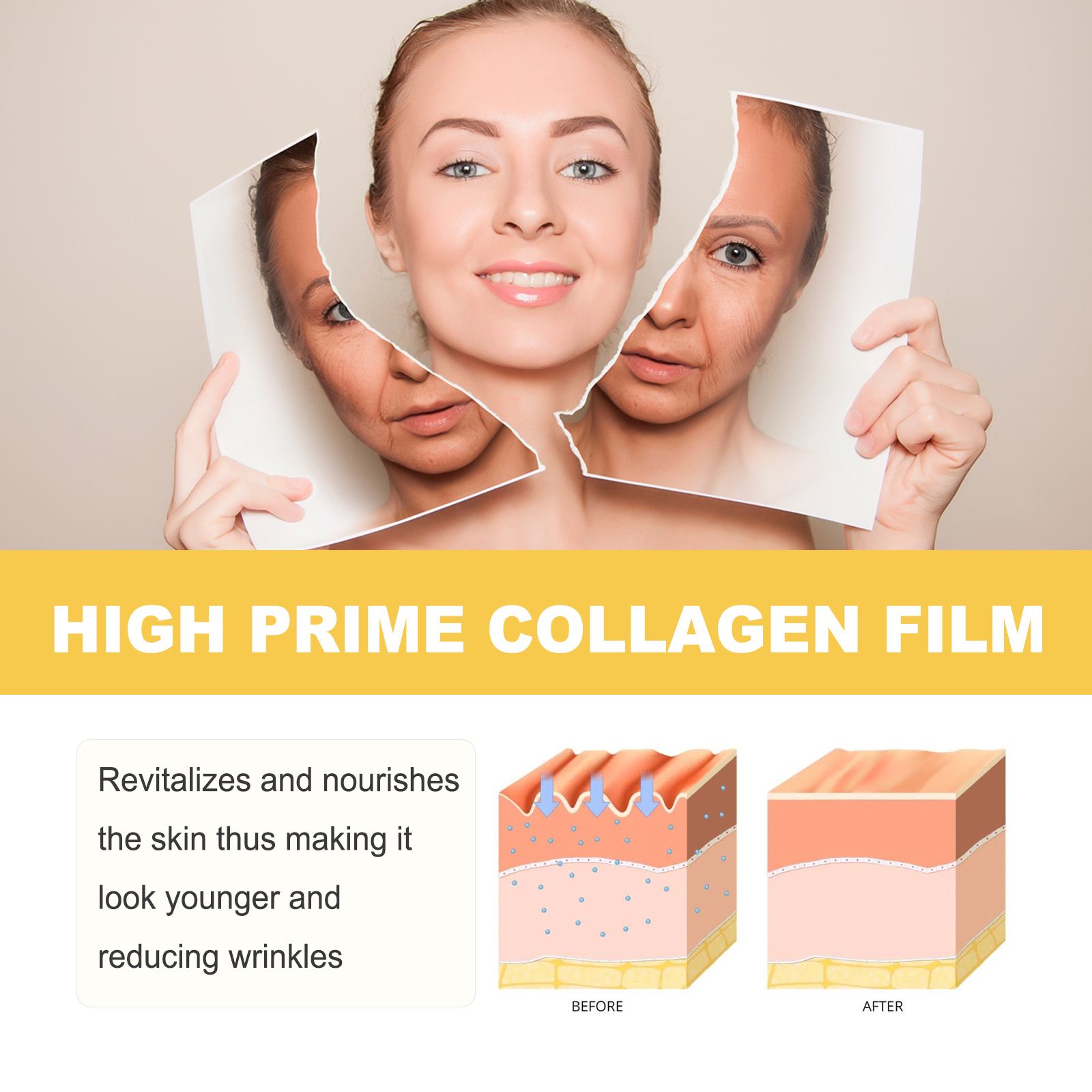 Collagen film positioning graphic for facial patches
