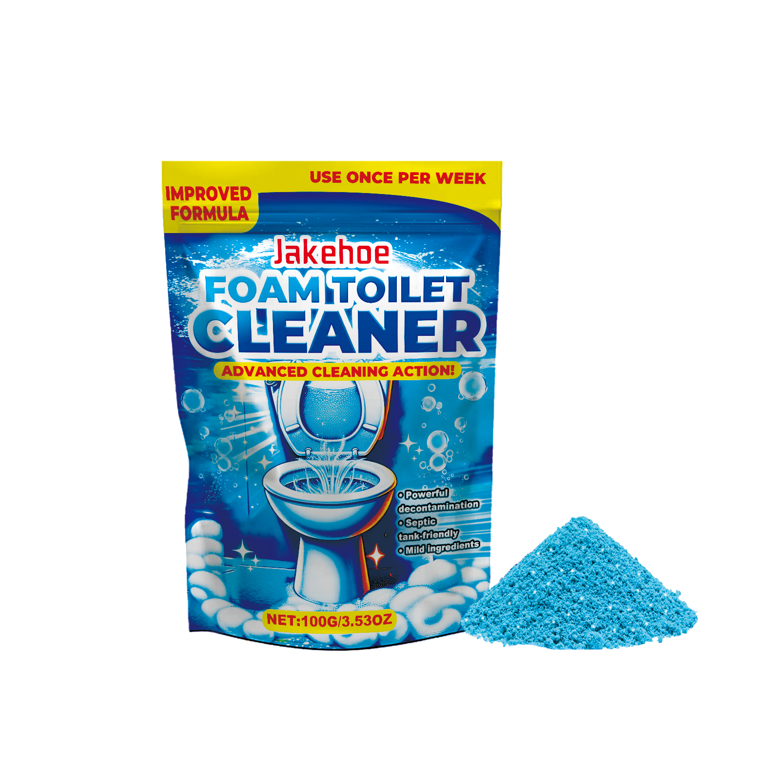 Compact stand-up pouch with blue cleaner