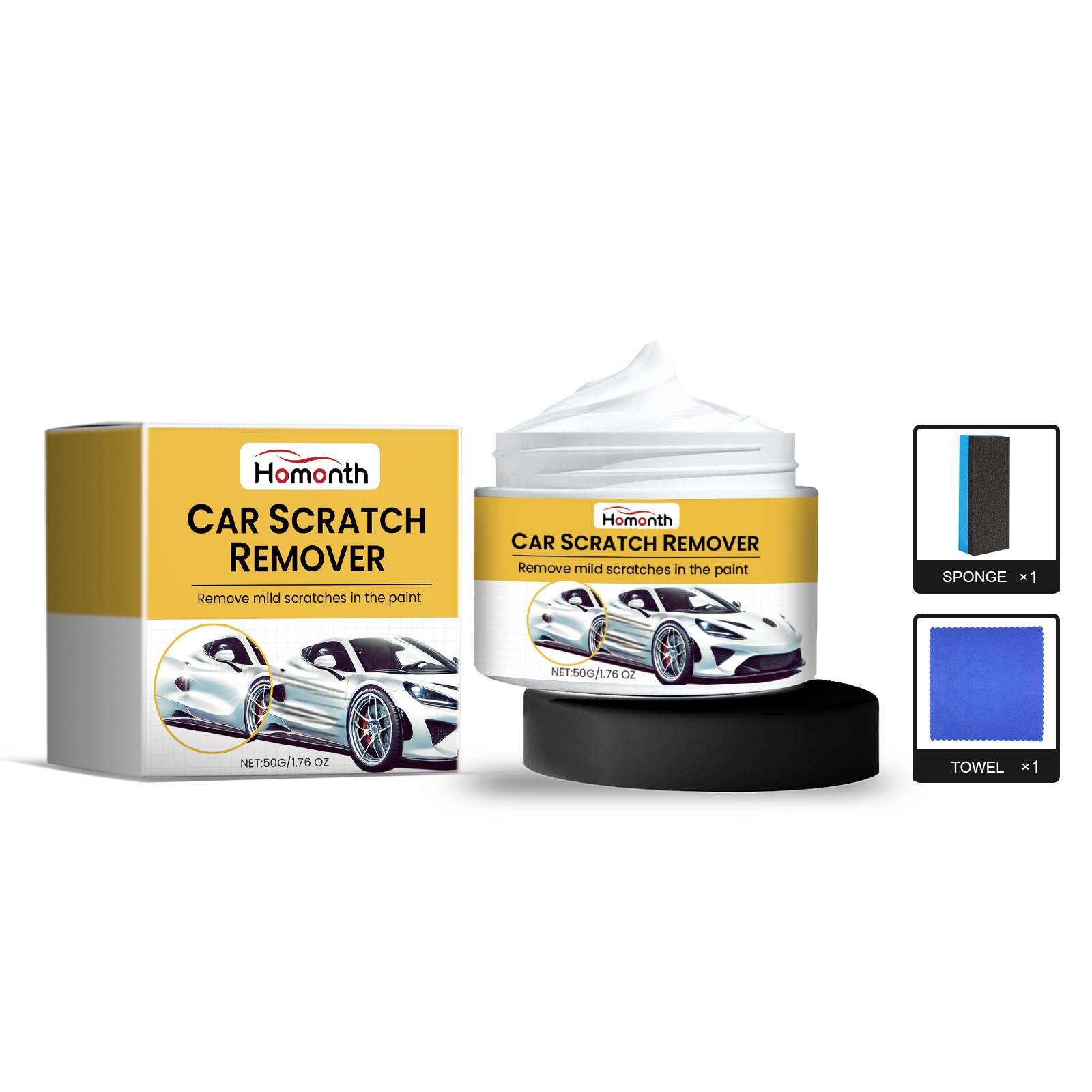 Sponge and scratch cream jar ready for application